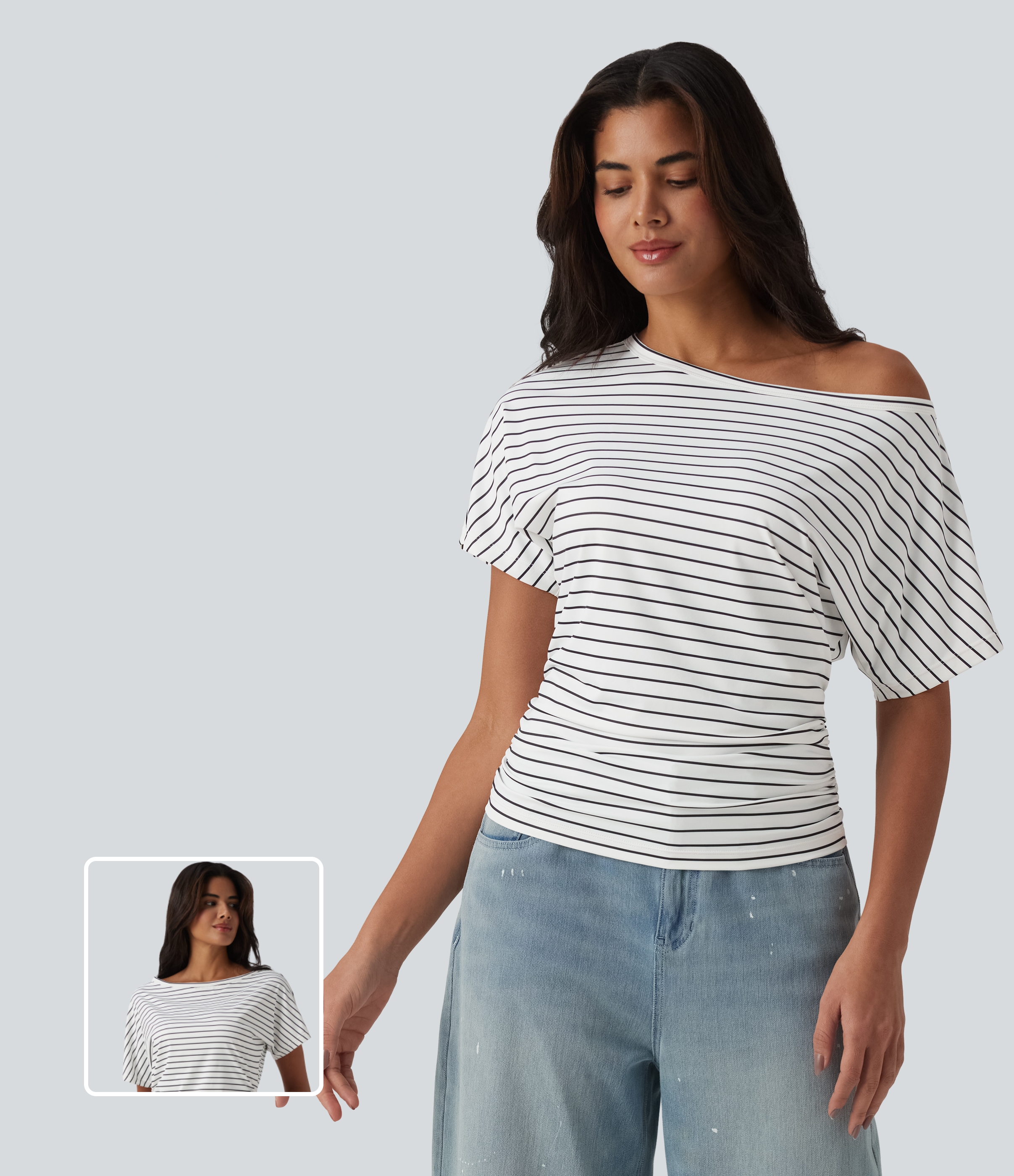 One shoulder Short Sleeve Stripe Casual T-Shirt