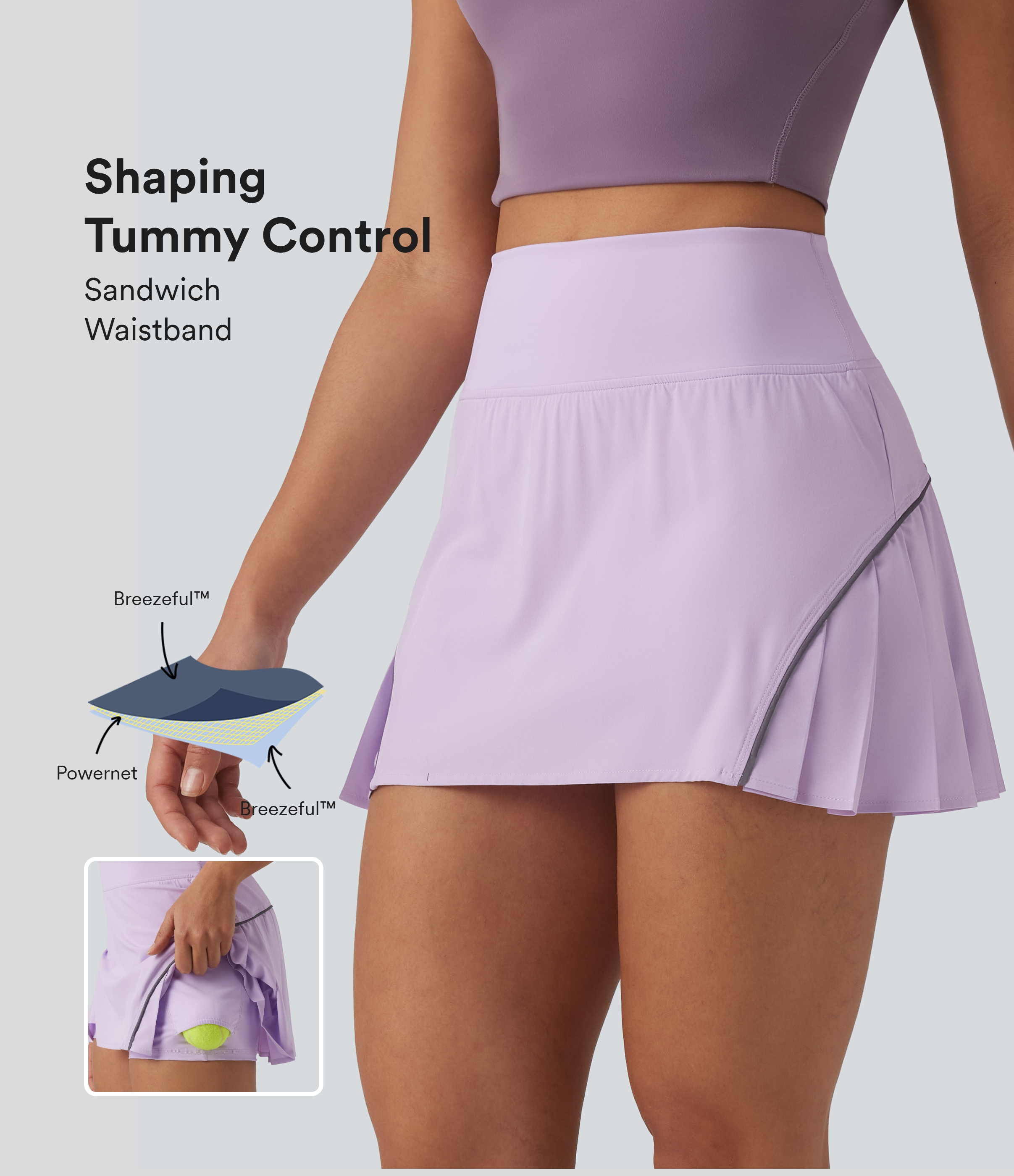 Breezeful™ Reflective High Waisted Pleated 2-in-1 Quick Dry Mini Tennis Skirt with Pockets
