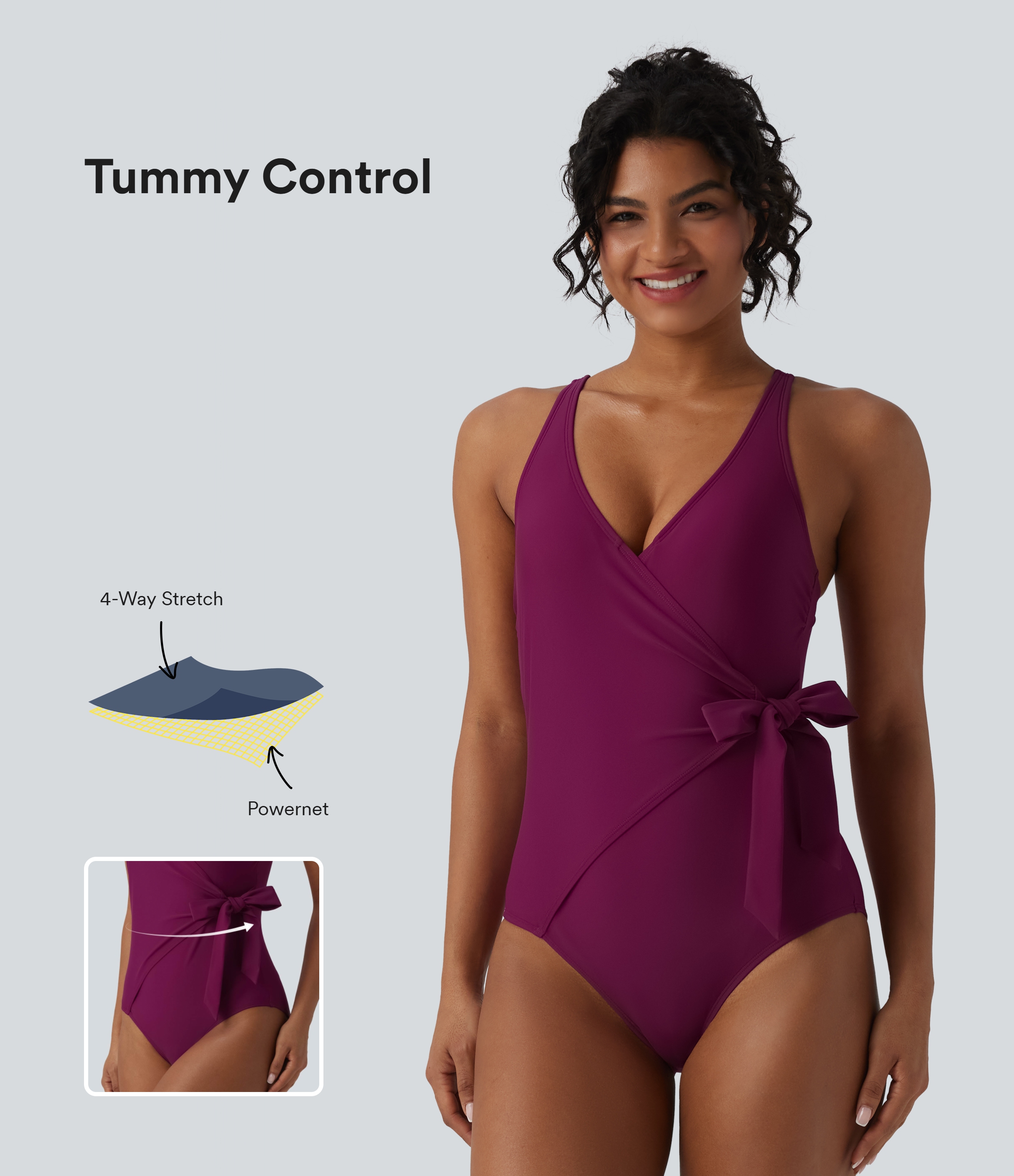 Maillot de bain une pièce gainant col V avec brassière intégrée et liens latéraux