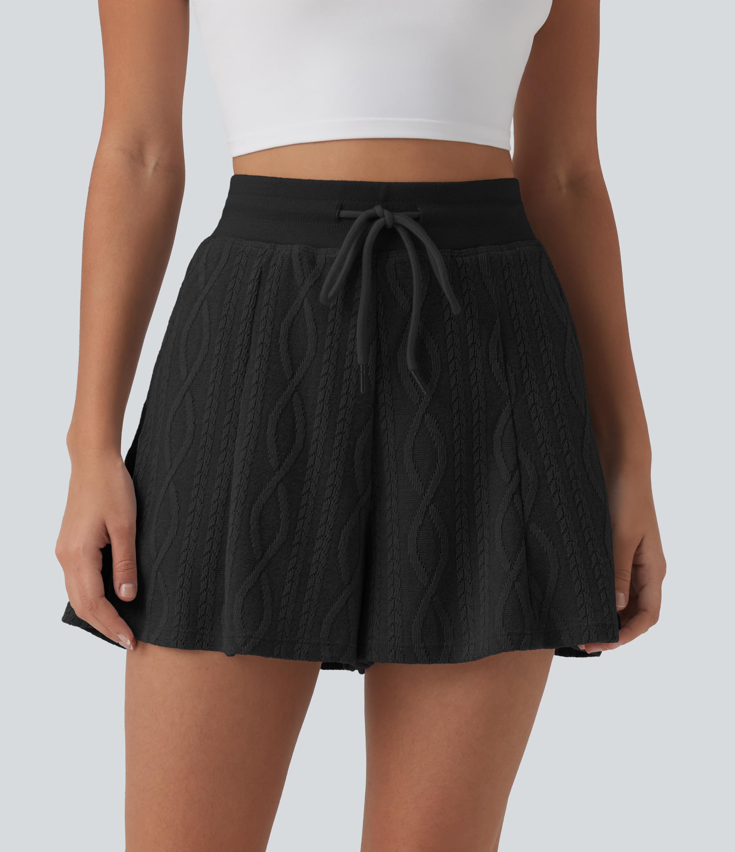 High Waisted Drawstring Sweater Knit Casual Shorts 3'' with Pockets