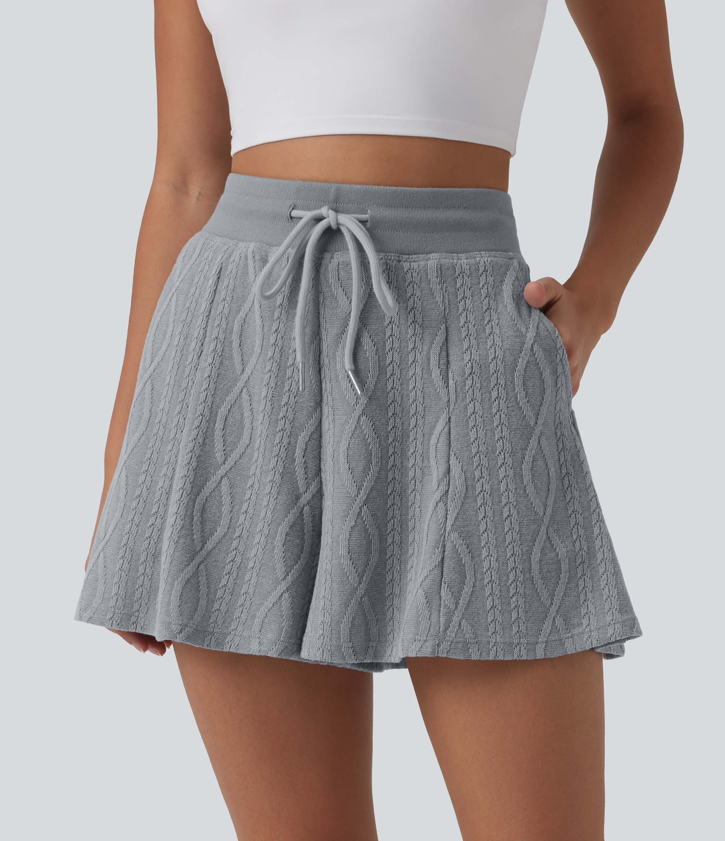 High Waisted Drawstring Sweater Knit Casual Shorts 3'' with Pockets