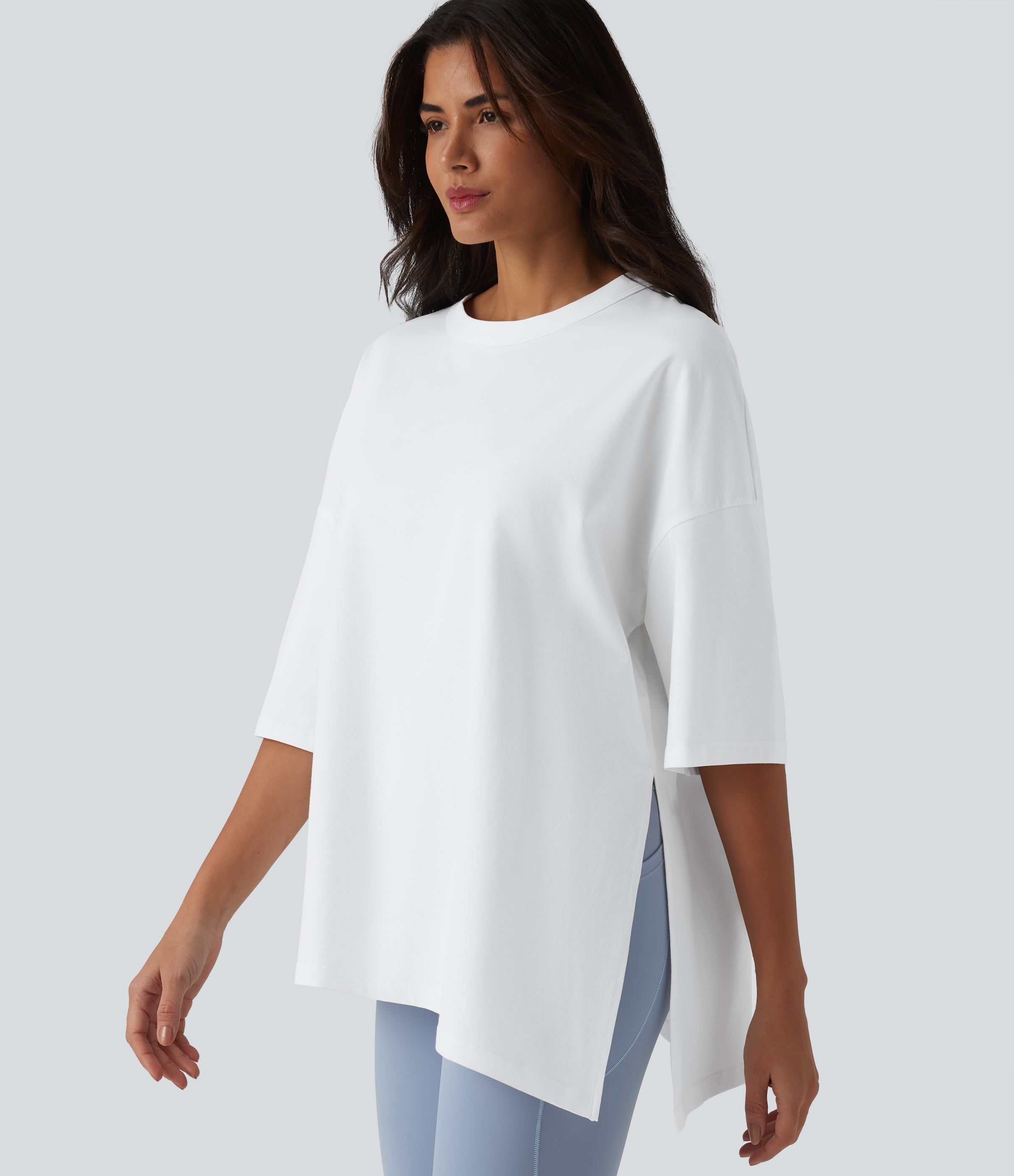 Round Neck 3/4 Sleeve Tie Side Workout Cotton Sports Top