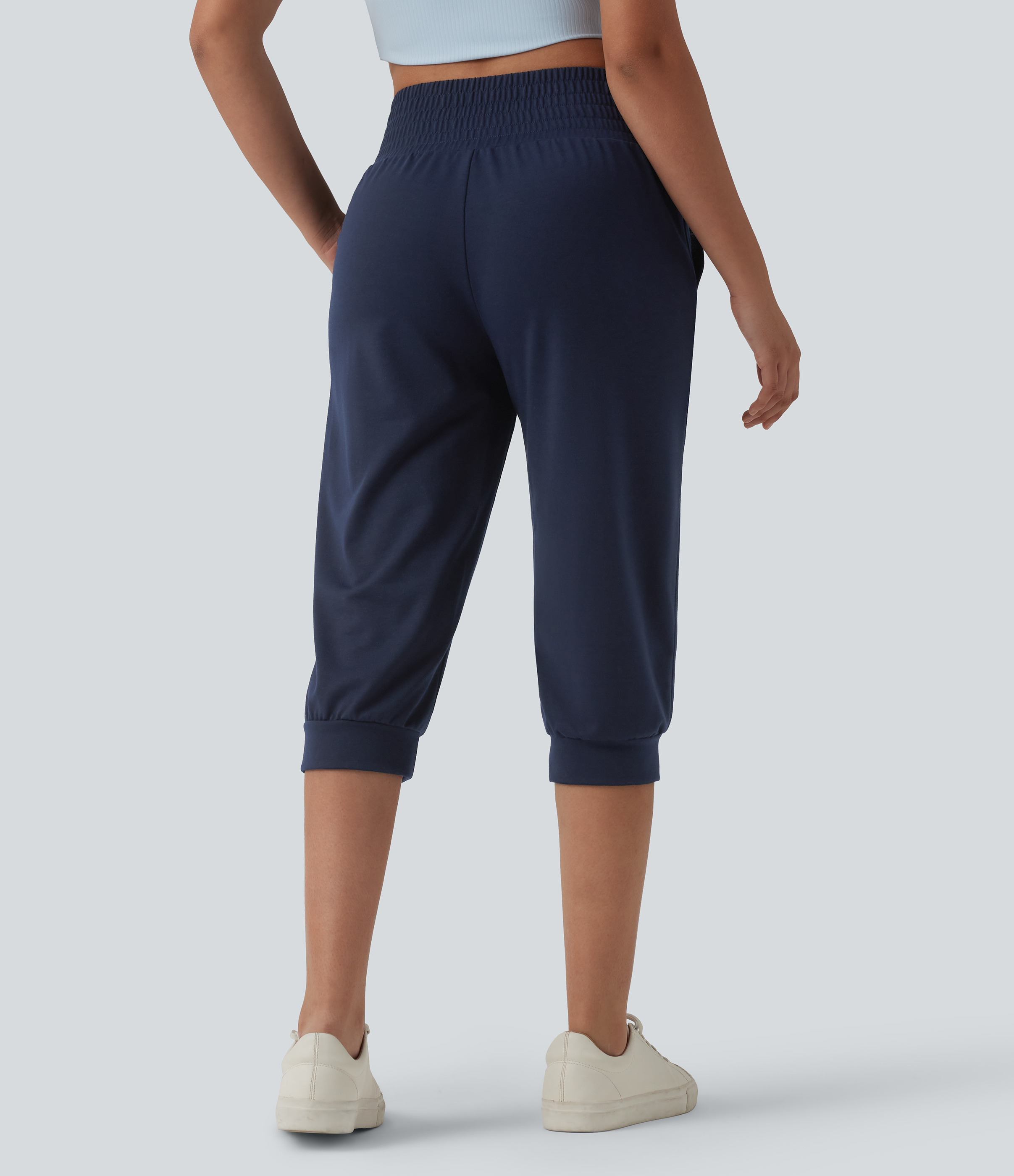 Black Iris Mid Rise Drawstring Capri Casual Joggers with Pockets / 2
