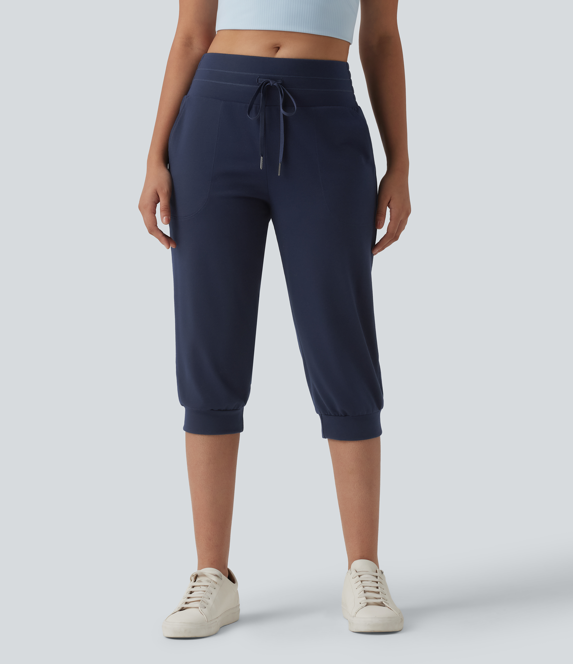 Jogging casual capri taille mi-haute avec cordon de serrage et poches