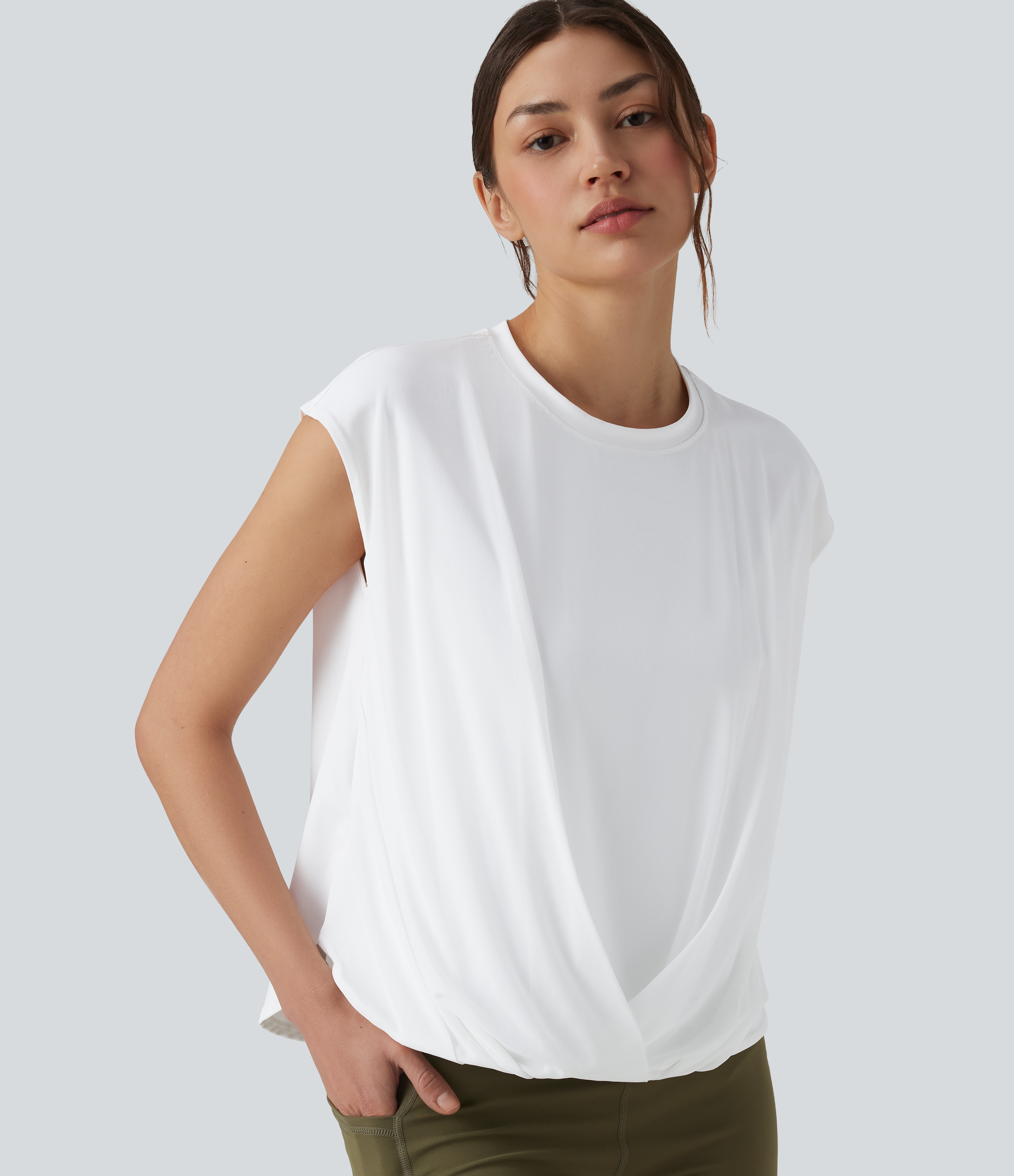 SoftlyZero™ Airy Round Neck Sleeveless Contrast Mesh Cool Touch Yoga Sports Top