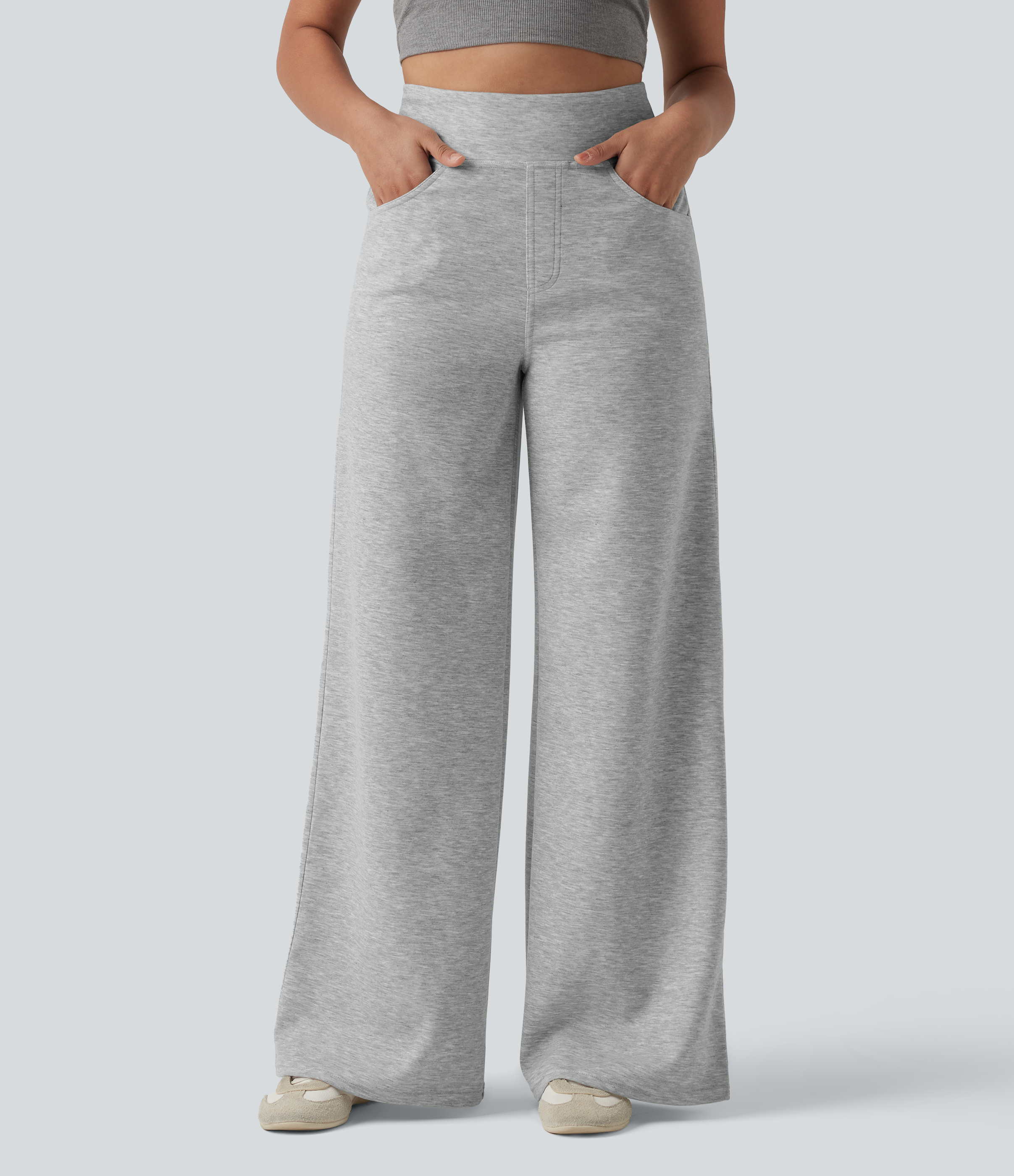 Pantalon casual large taille haute avec poches