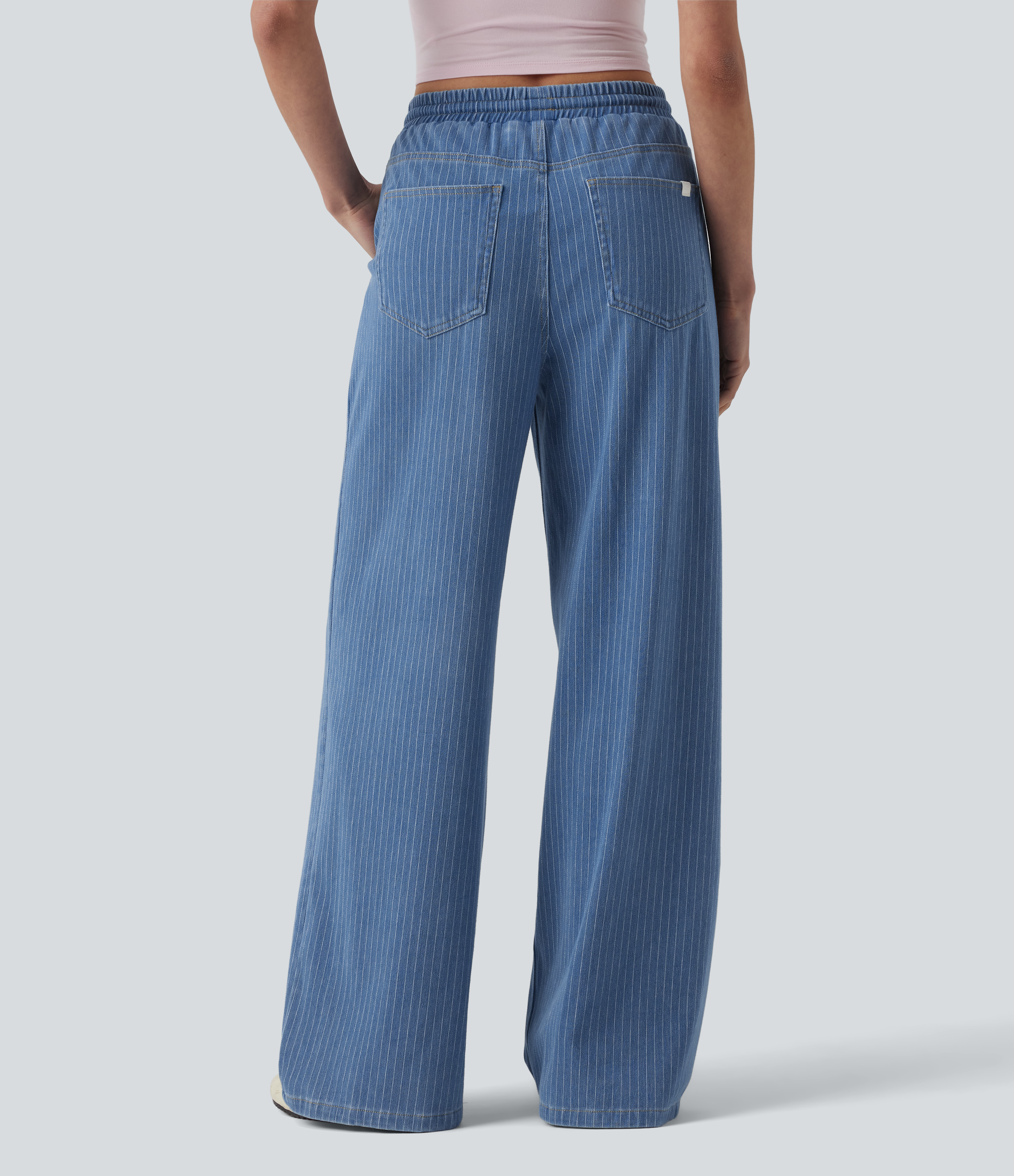 Malibu Blue Denim Halara Flex™ Mid Rise Drawstring Wide Leg Stripe Casual Jeans with Pockets / 2