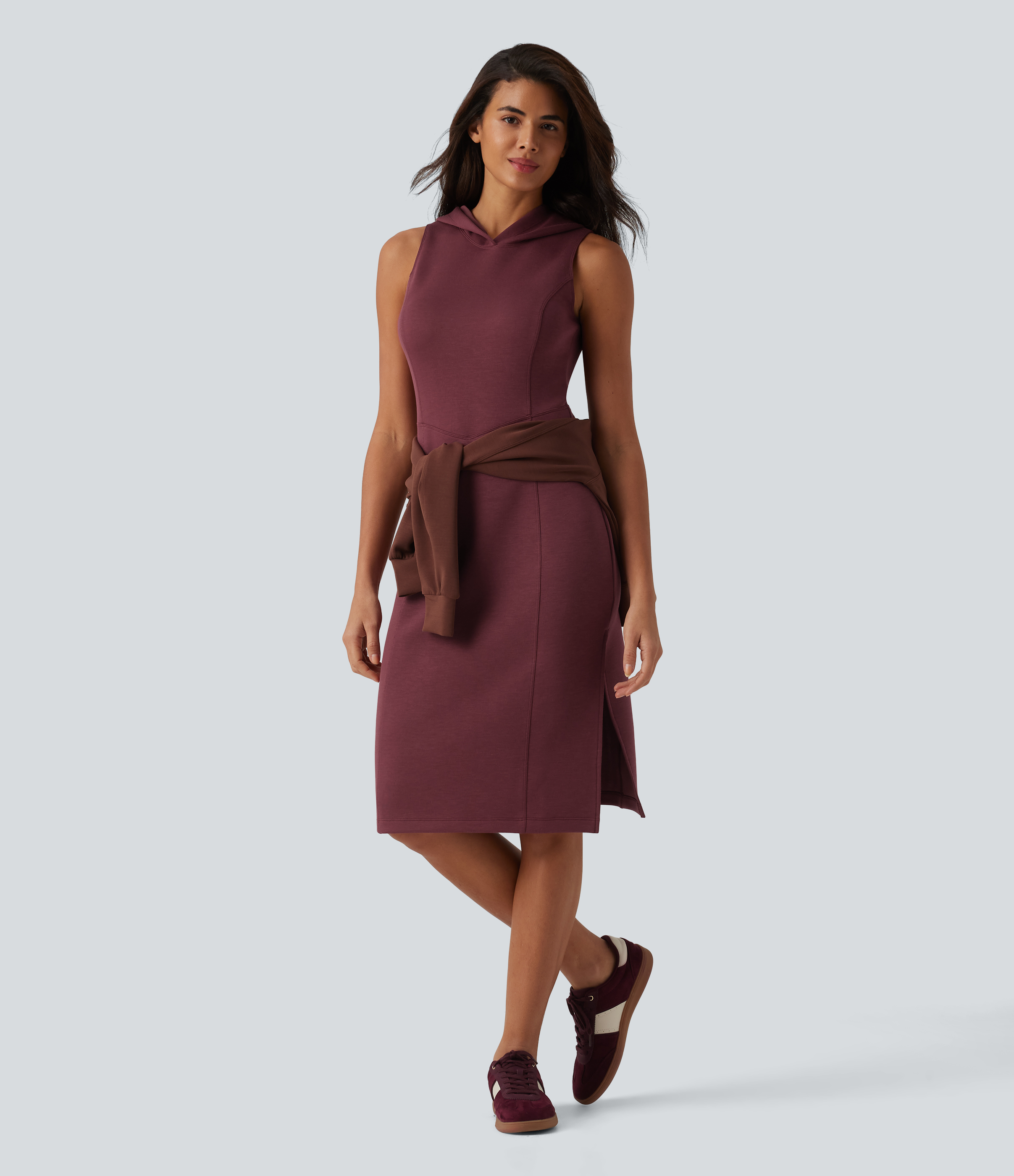 Robe midi décontractée sans manches à capuche avec découpes