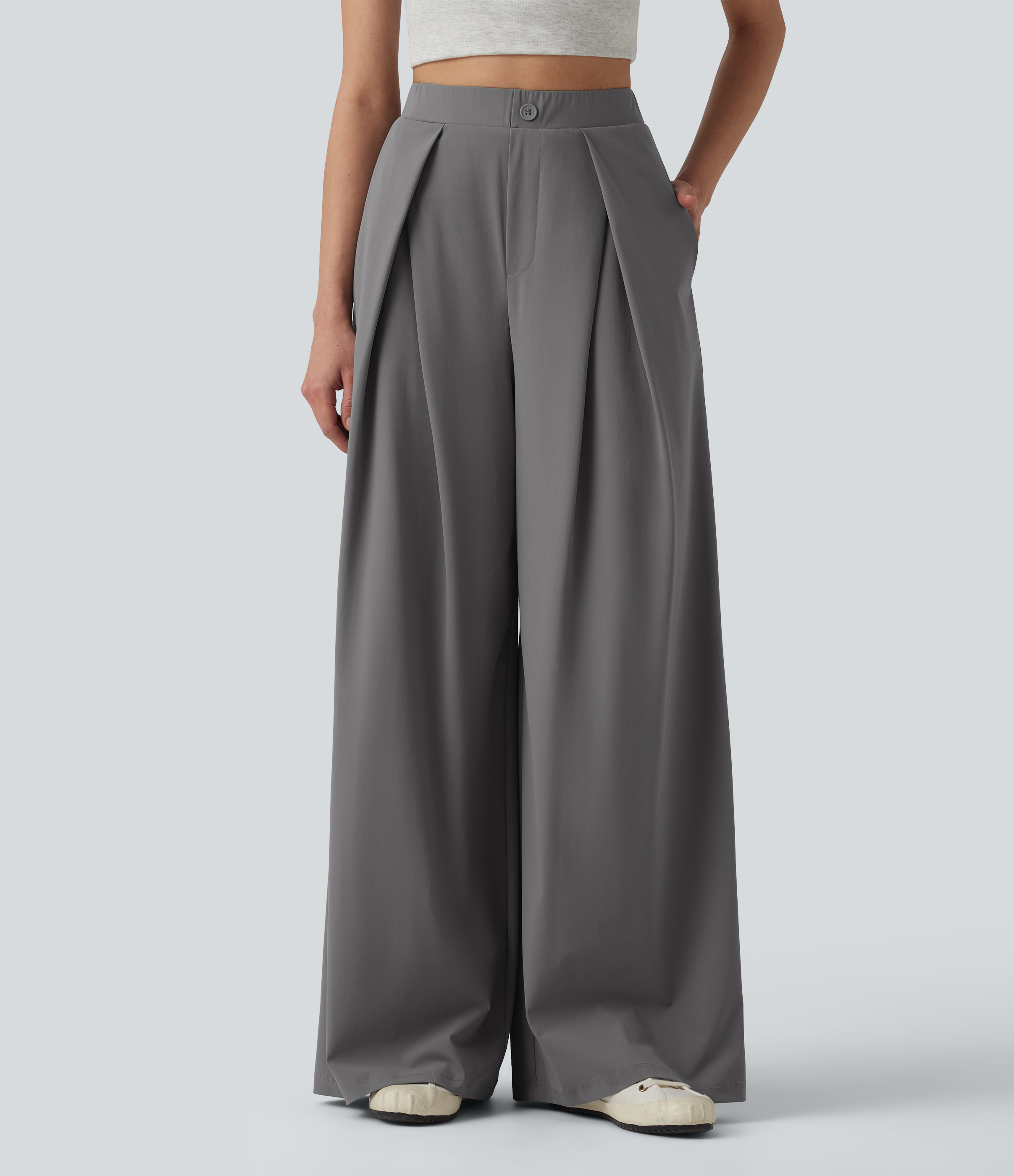 High Waisted Wide Leg Baggy Quick Dry Cool Touch Work Pants with Pockets-UPF40+