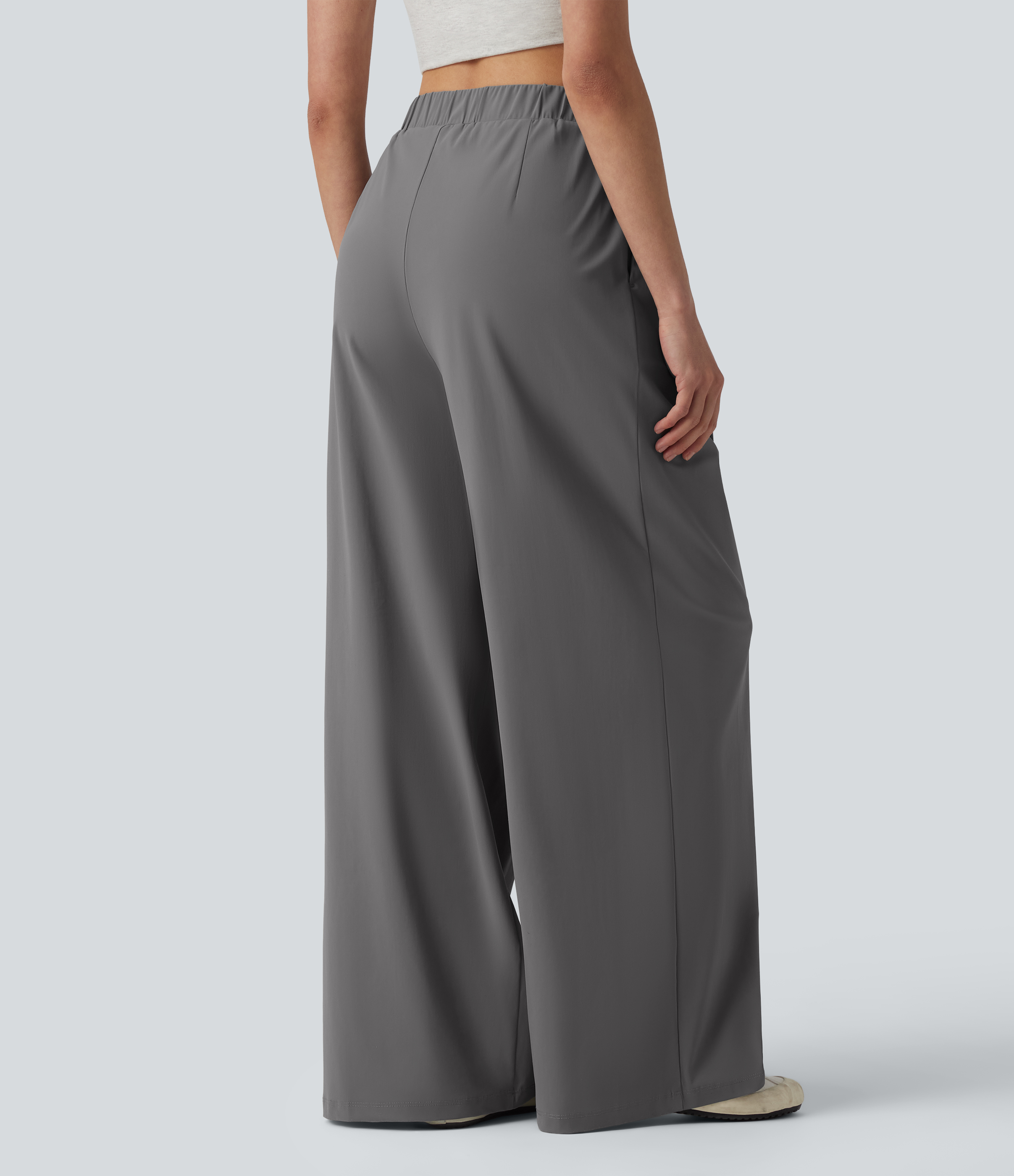 Steel Gray High Waisted Wide Leg Baggy Quick Dry Cool Touch Work Pants with Pockets-UPF40+ / 2