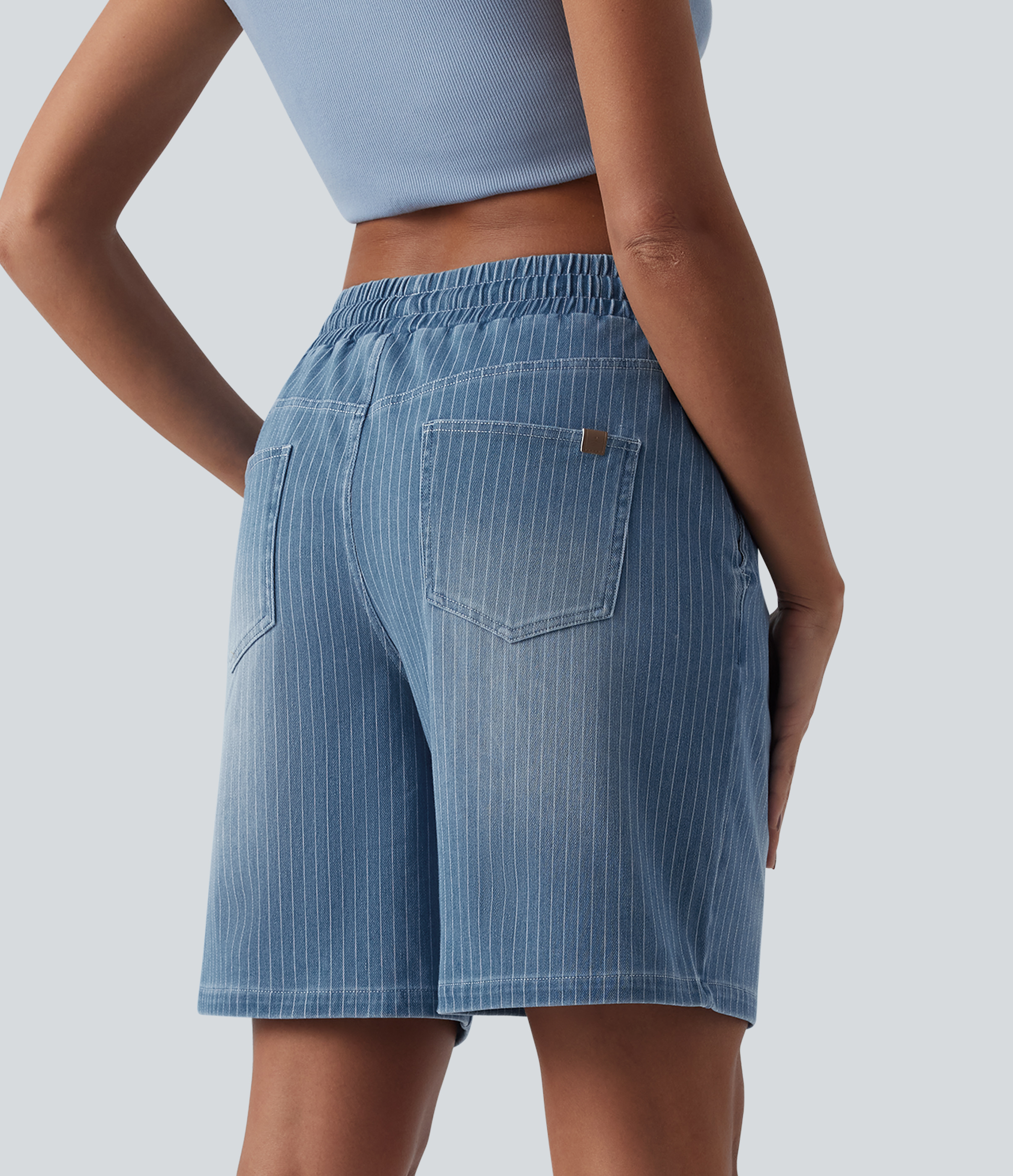 Malibu Blue Denim Halara Flex™ Mid Rise Drawstring Denim Casual Shorts with Pockets / 2