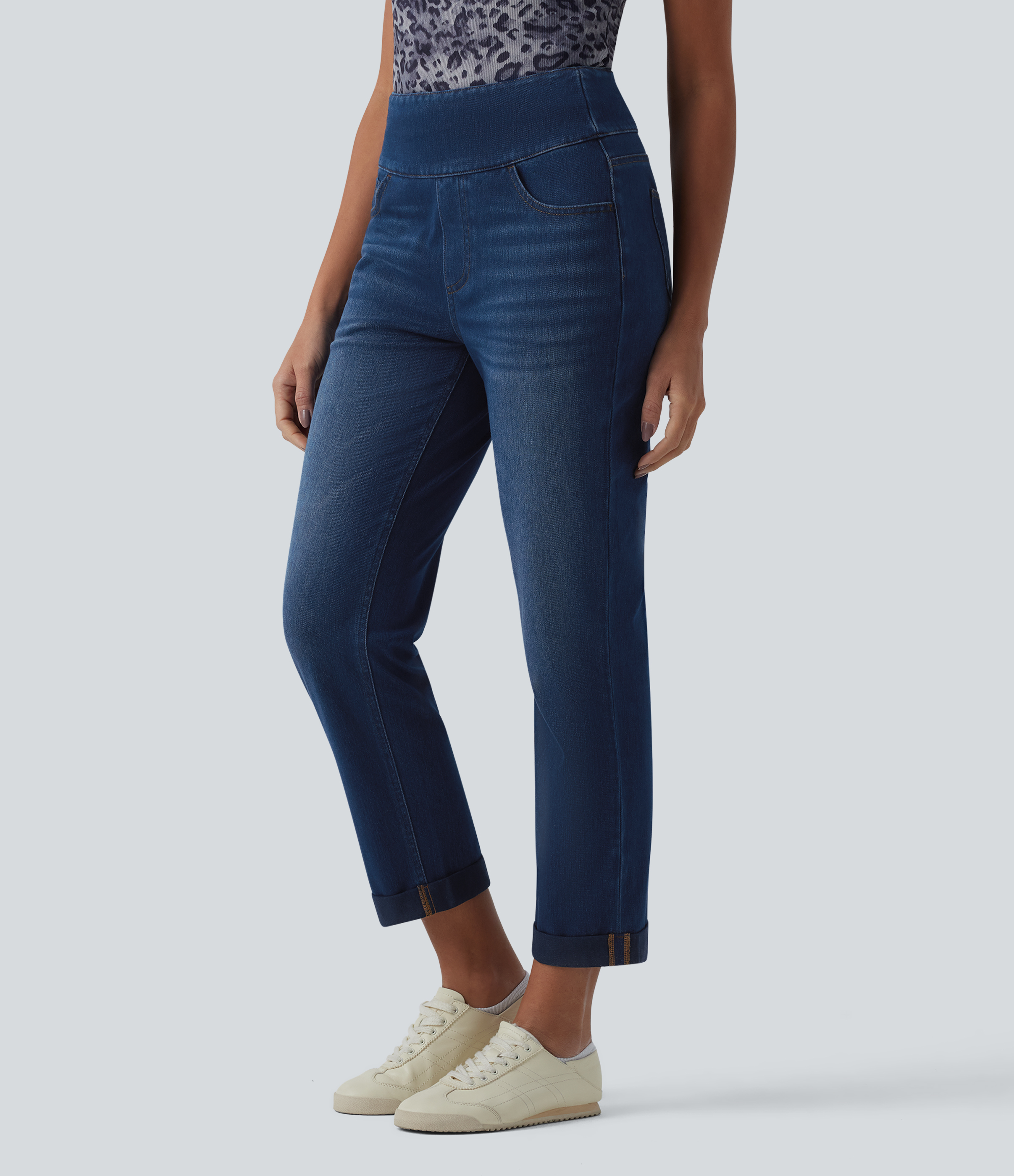 Halara Flex™ High Waisted Tummy Control Rolled Hem Casual Jeans with Pockets