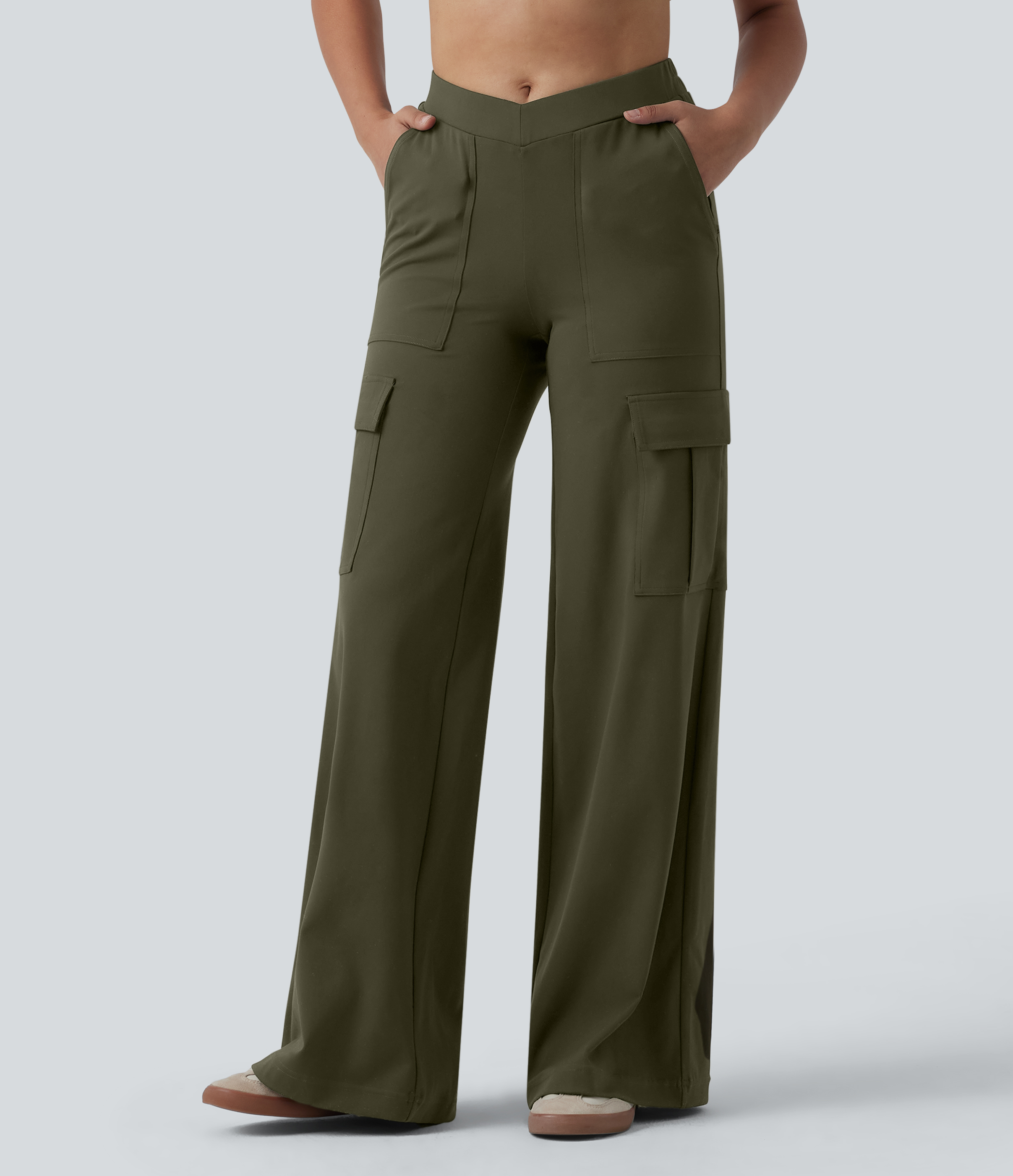 Pantalon cargo DayStretch casual large taille haute en V avec poches