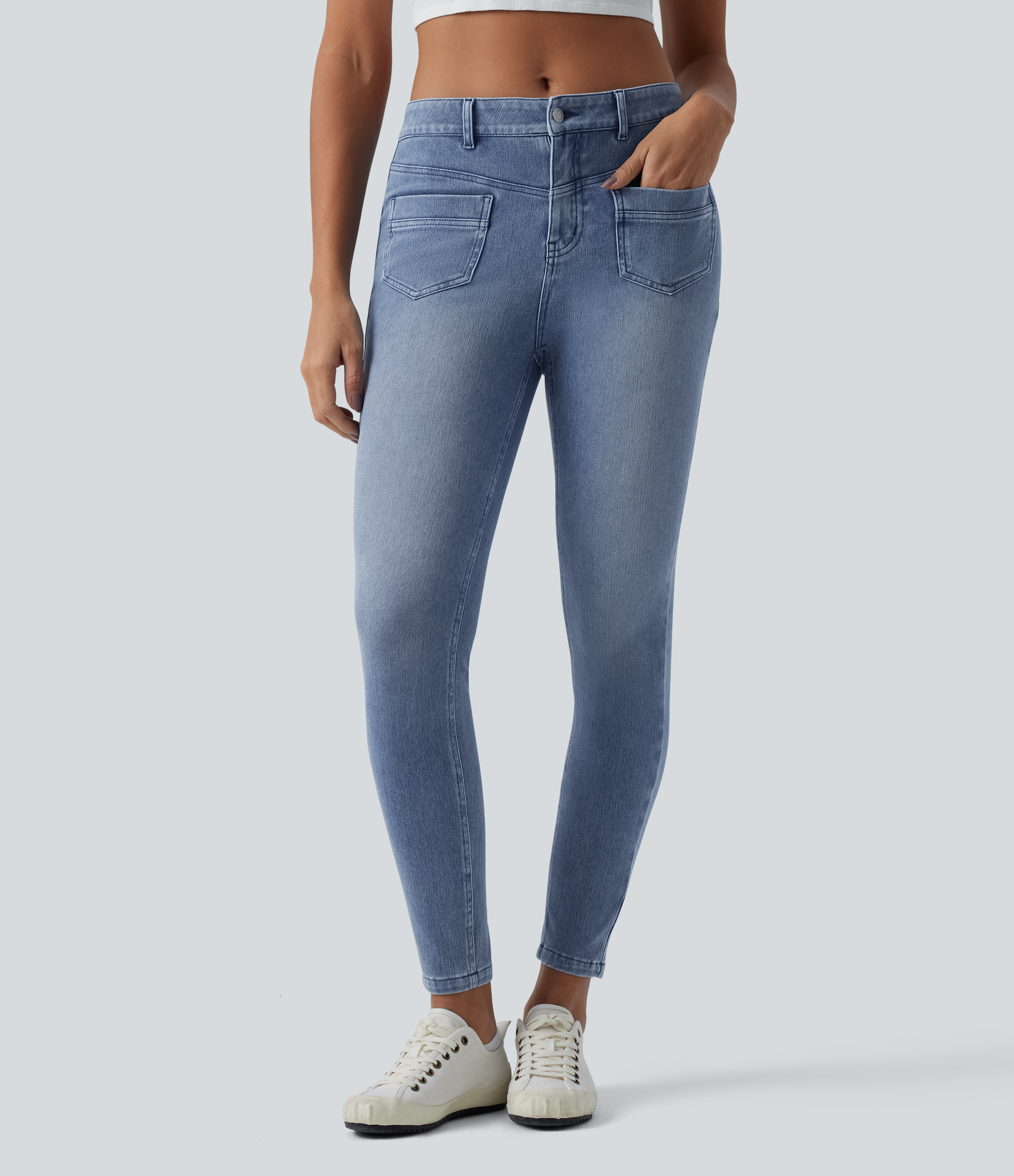 Halara Flex™ Skinny-Jeans mit mittelhohem Bund und Taschen