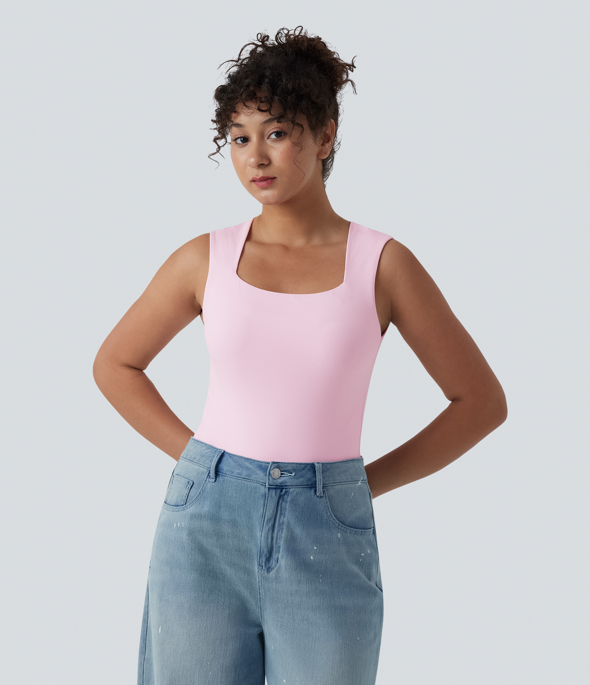 Square Neck Sleeveless Casual Bodysuit