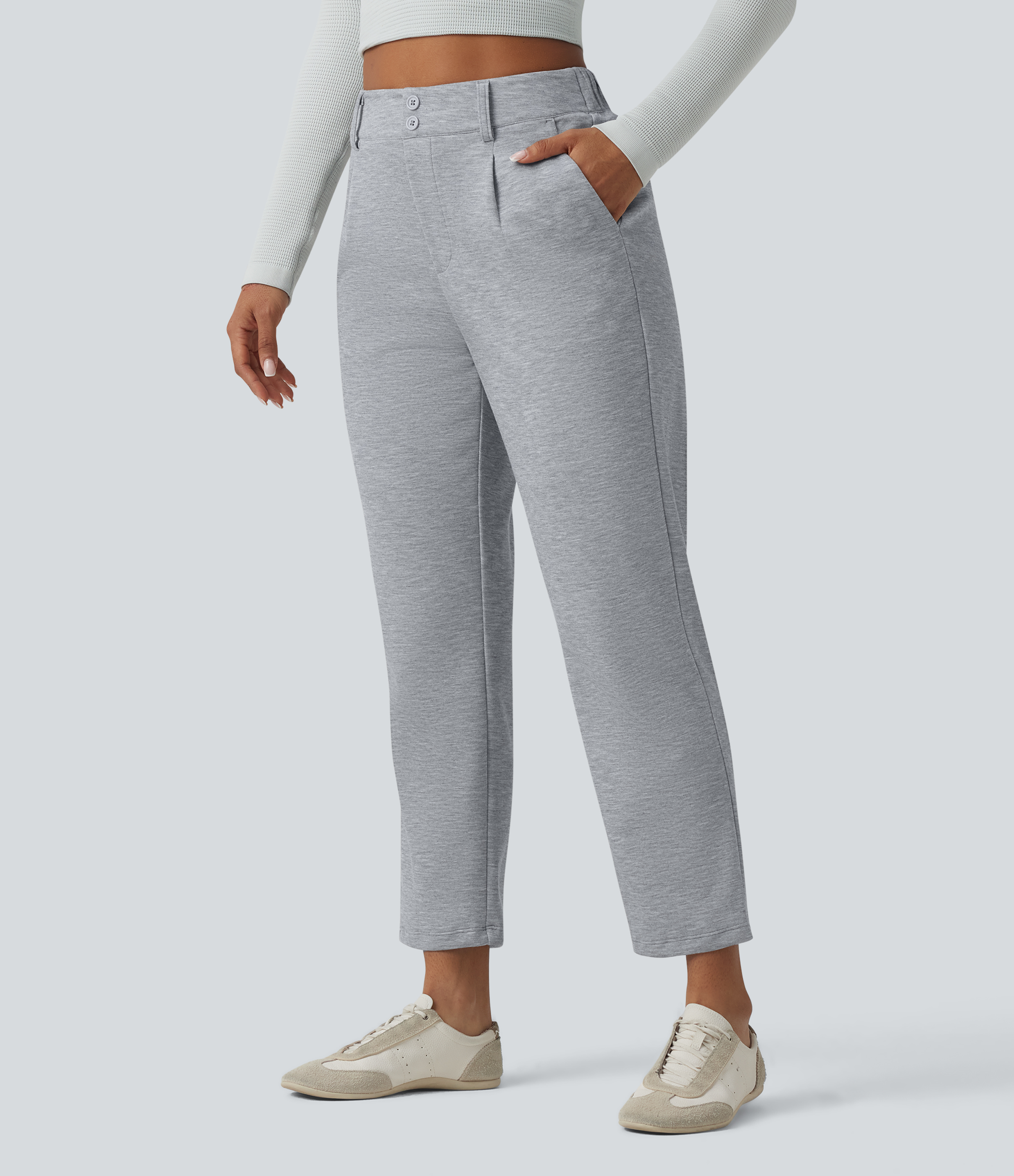SpacerTek™ High Waisted Casual Tapered Pants with Pockets