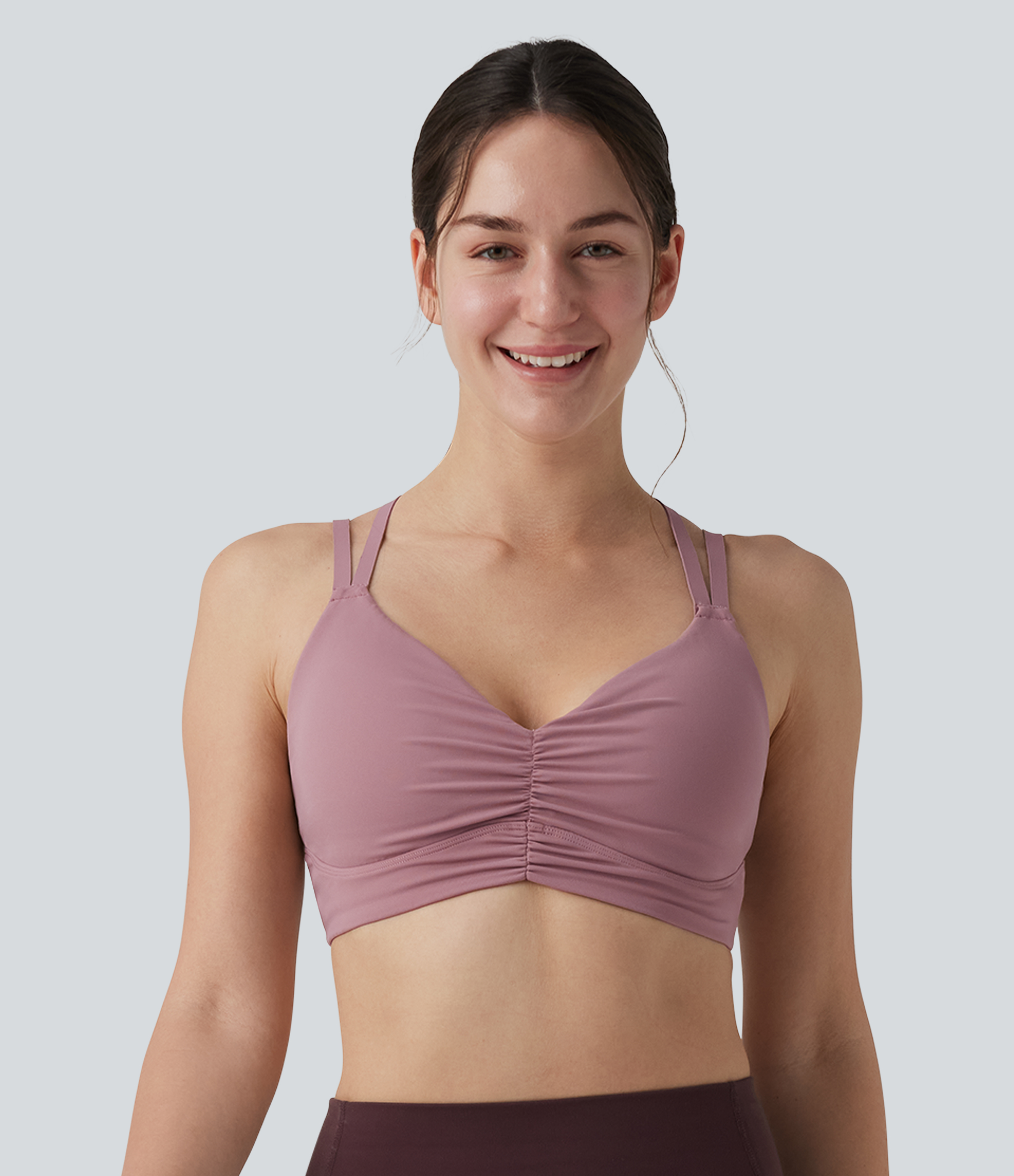 Low Support Crisscross Backless Adjustable Straps Ruched Built-in Bra InstantCool Quick Dry Yoga Sports Bra UPF50+