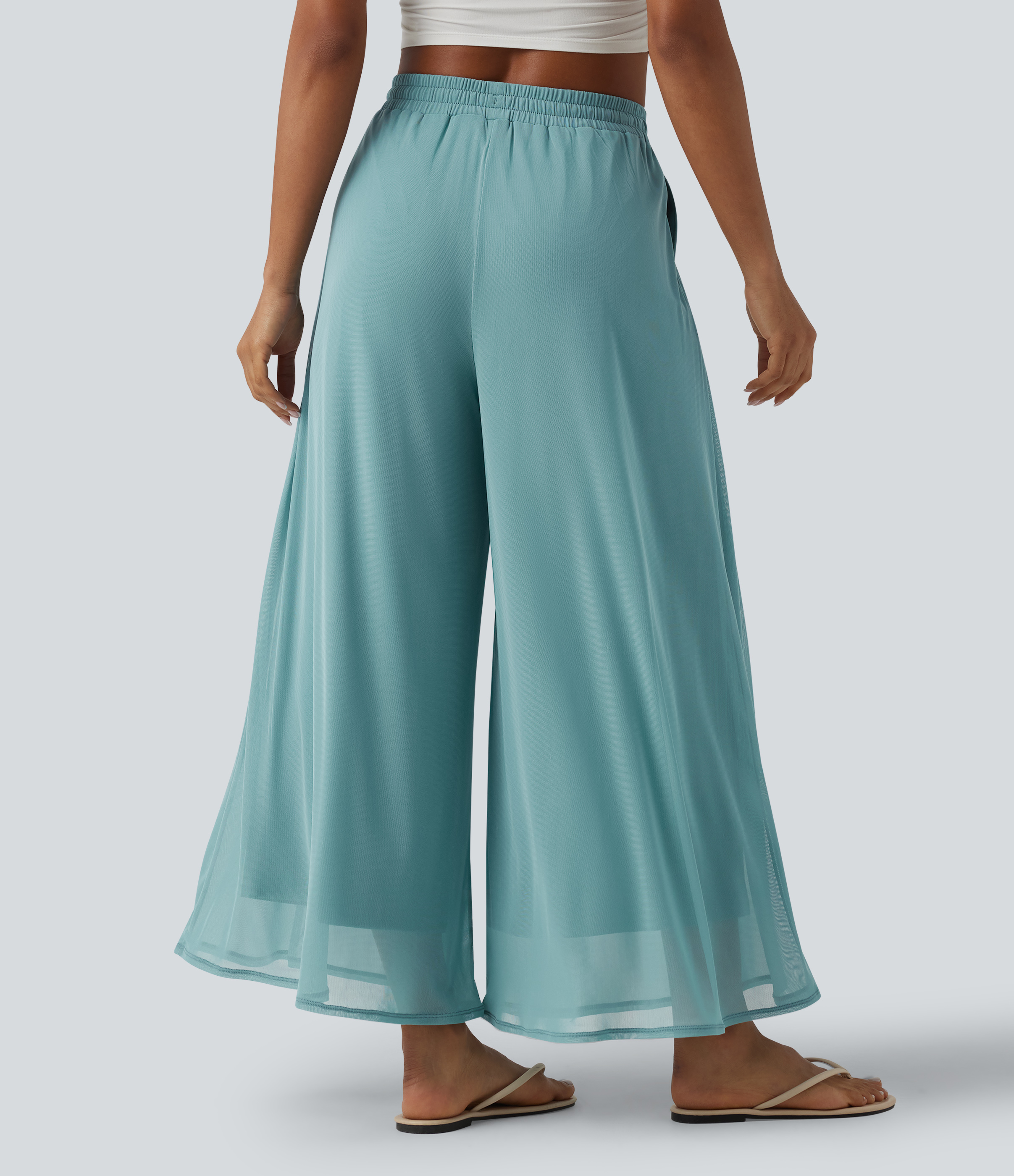Nile Blue Lässiger Hosenrock mit hohem Bund, Seitentaschen, Kordelzug, Kontrast-Mesh und weitem Bein / 2