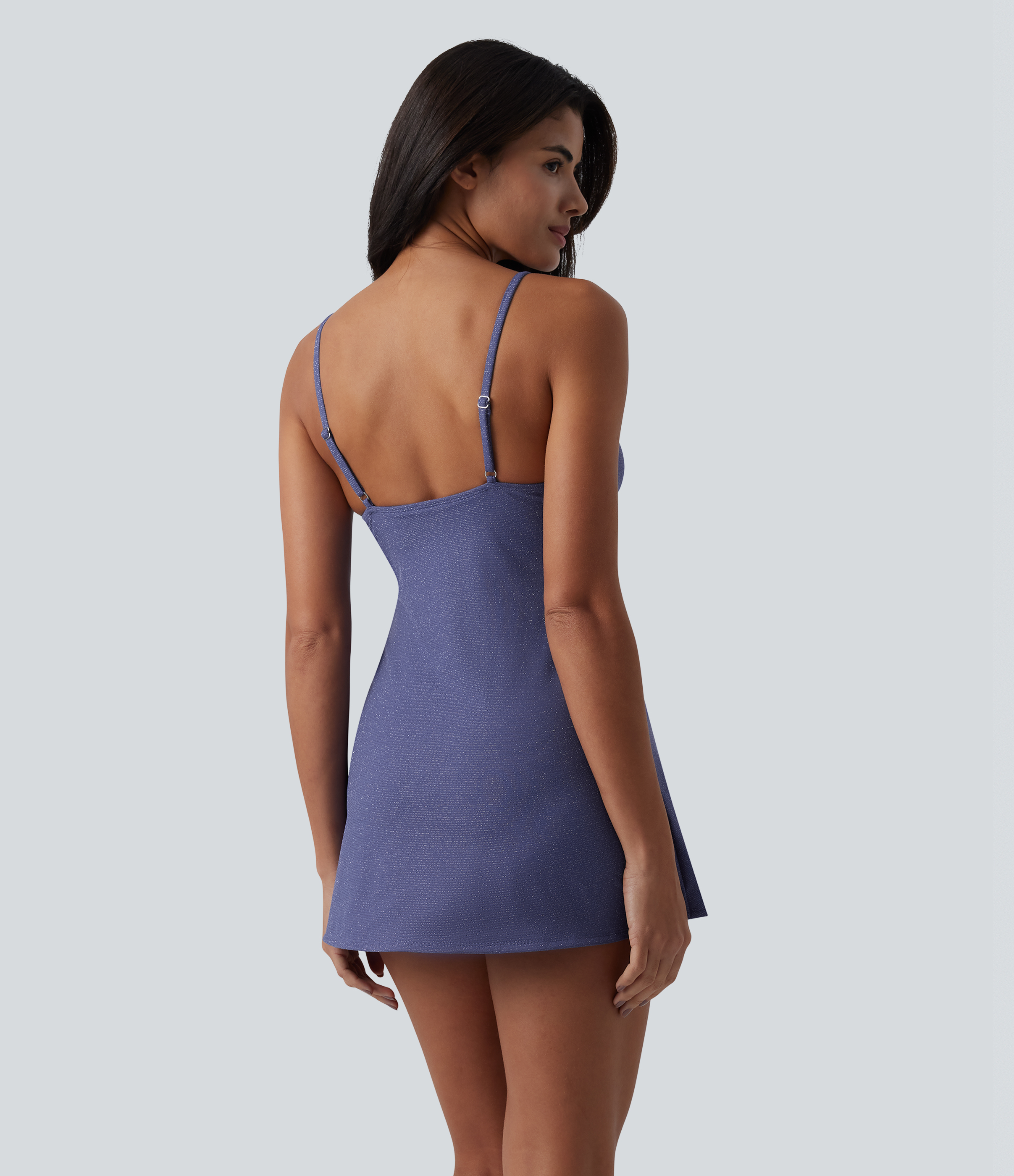 Skipper Blue V Neck Built-in Bra Tummy Control One-Piece Metallic Swimsuit with Pockets / 2