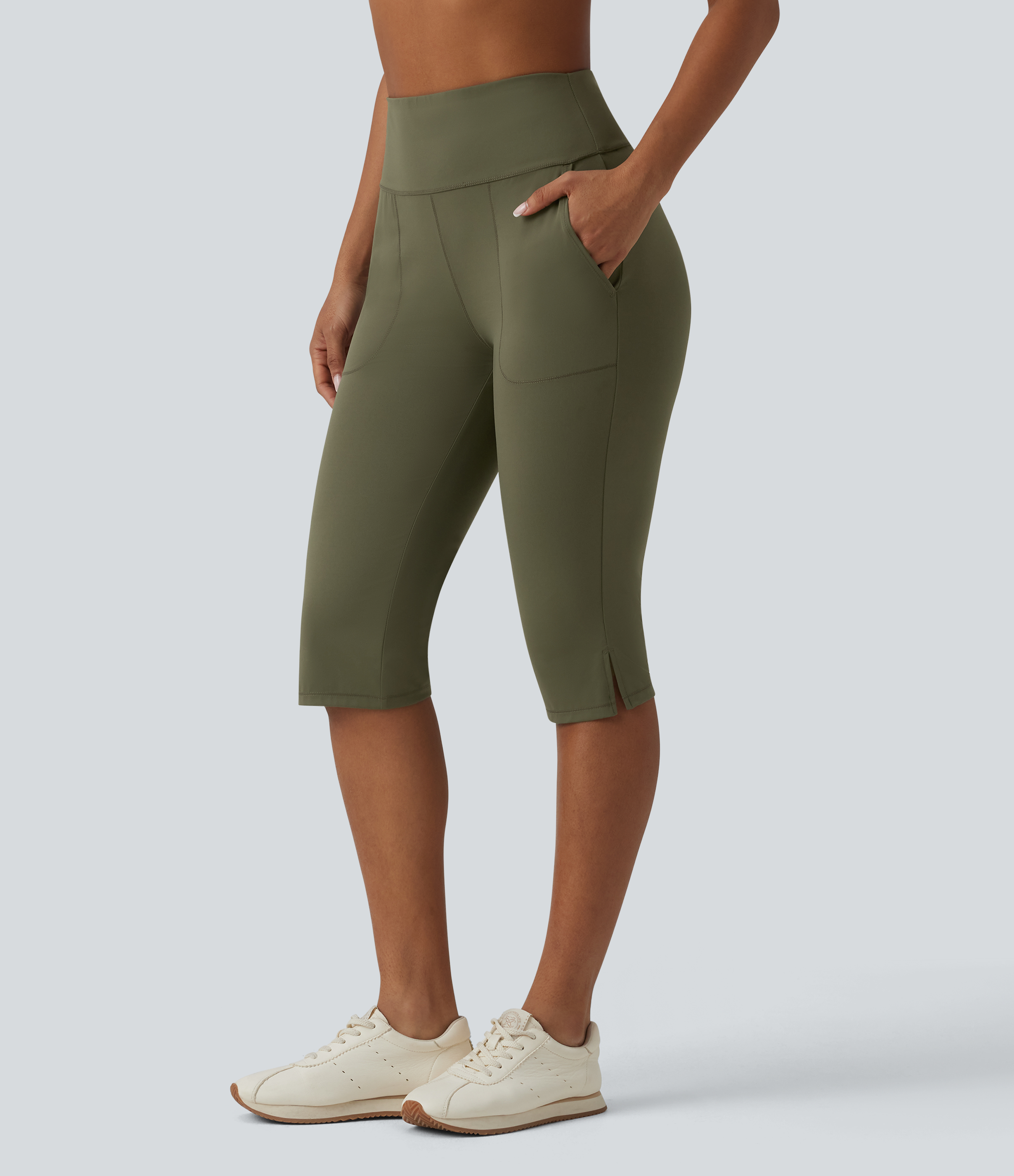 Halara UltraSculpt™ High Waisted Tummy Control Split Hem Pedal Pusher Slim Yoga Leggings with Pockets