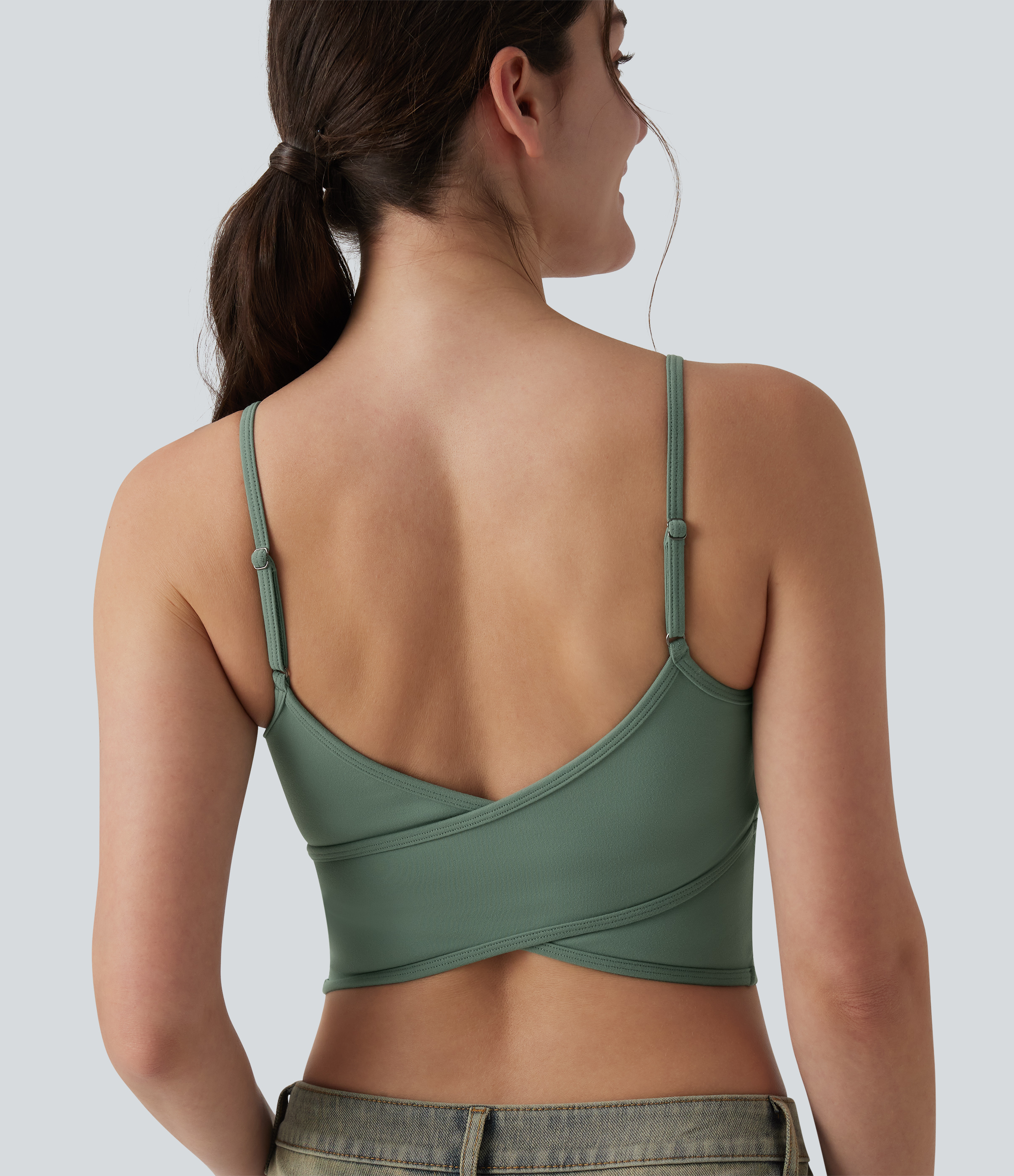 U Neck Built-in Bra Cropped Casual Tank Top