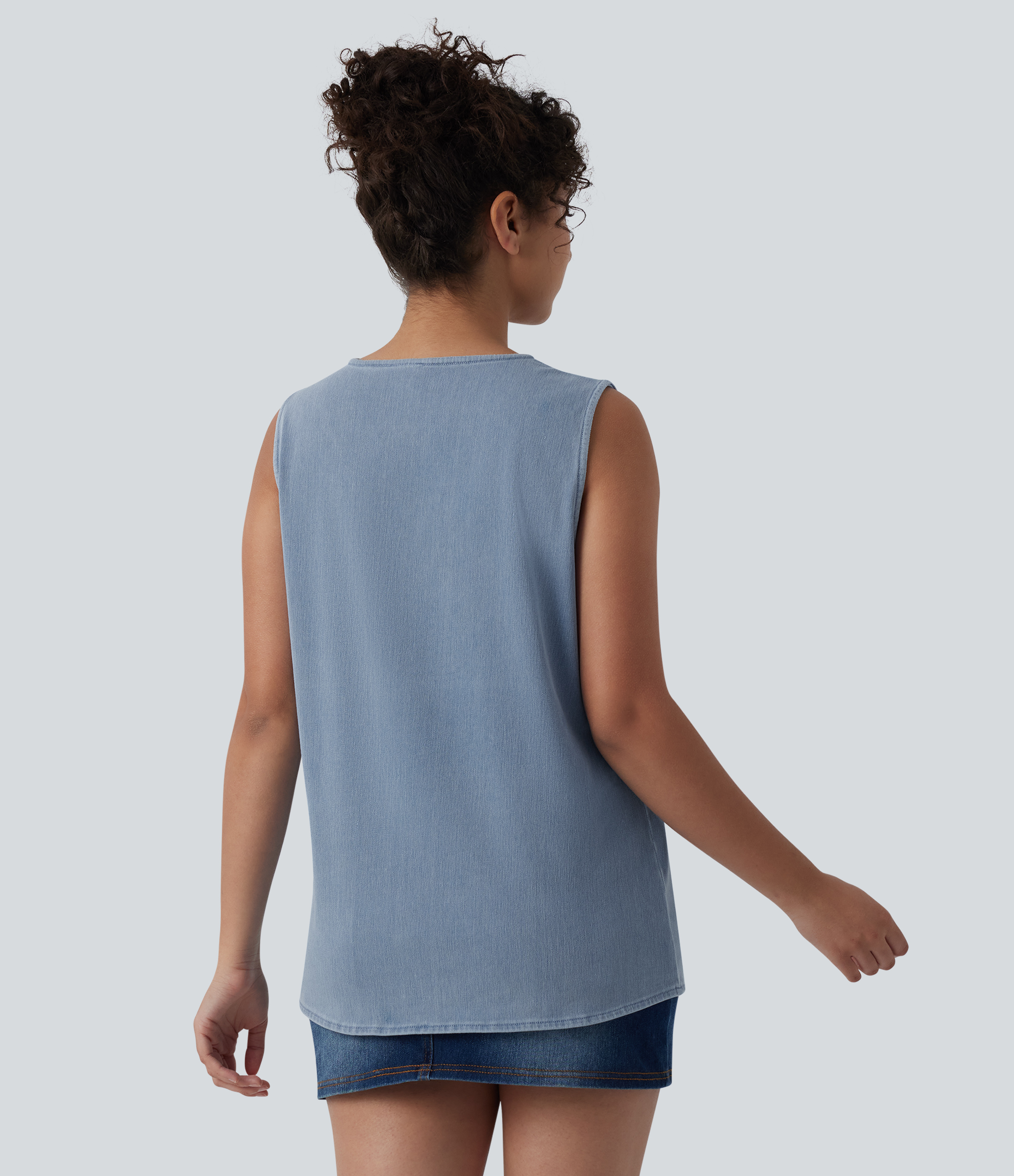 Malibu Blue Denim Halara Flex™ V Neck Denim Casual Tank Top / 2