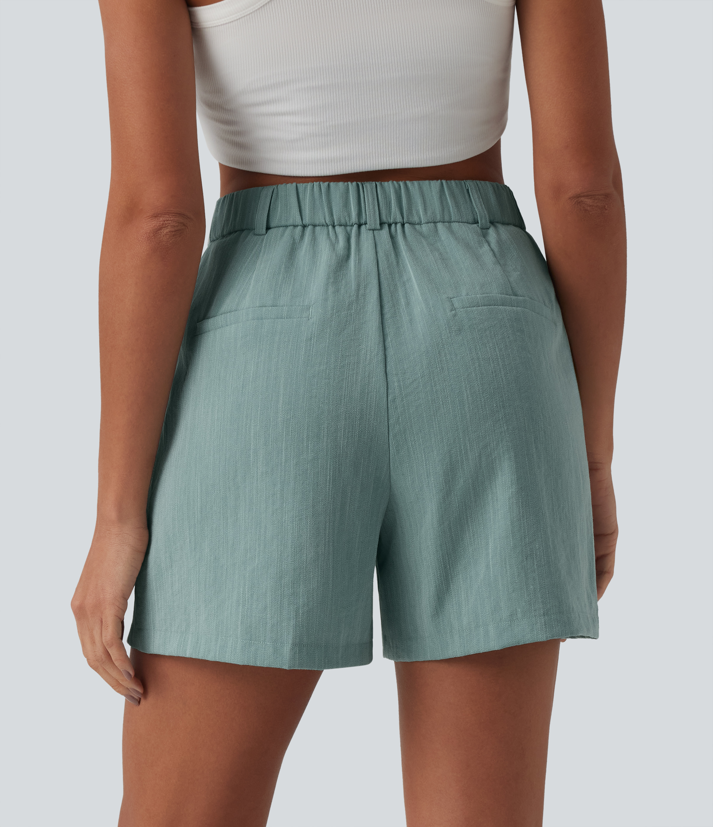 Silverwood Sage Shorts casual de talle alto con pliegues, efecto lino, 5'' con bolsillos / 2