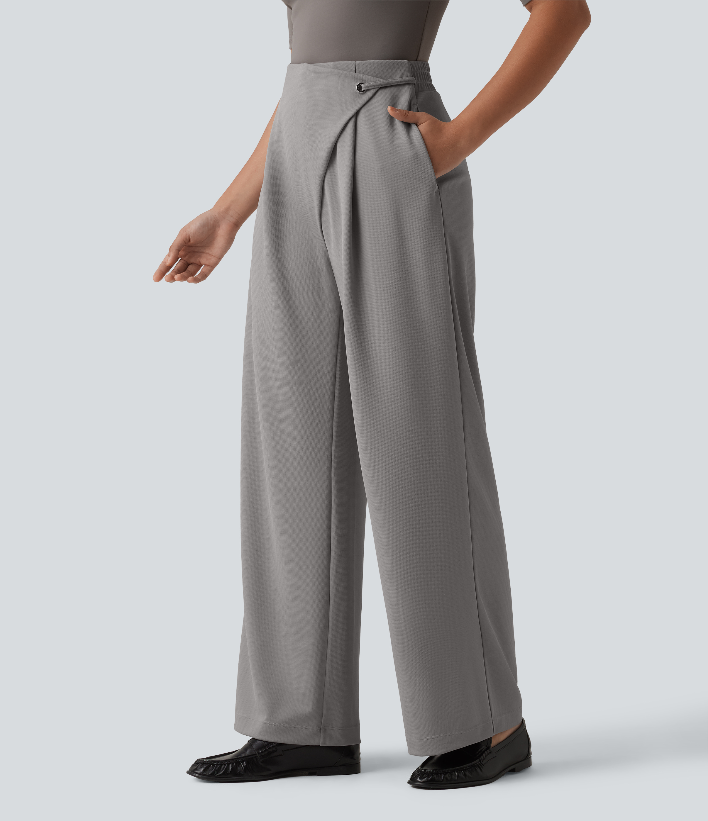 Halara Flex™ Asymmetric High Waisted Straight Leg Crepe Work Pants with Pockets