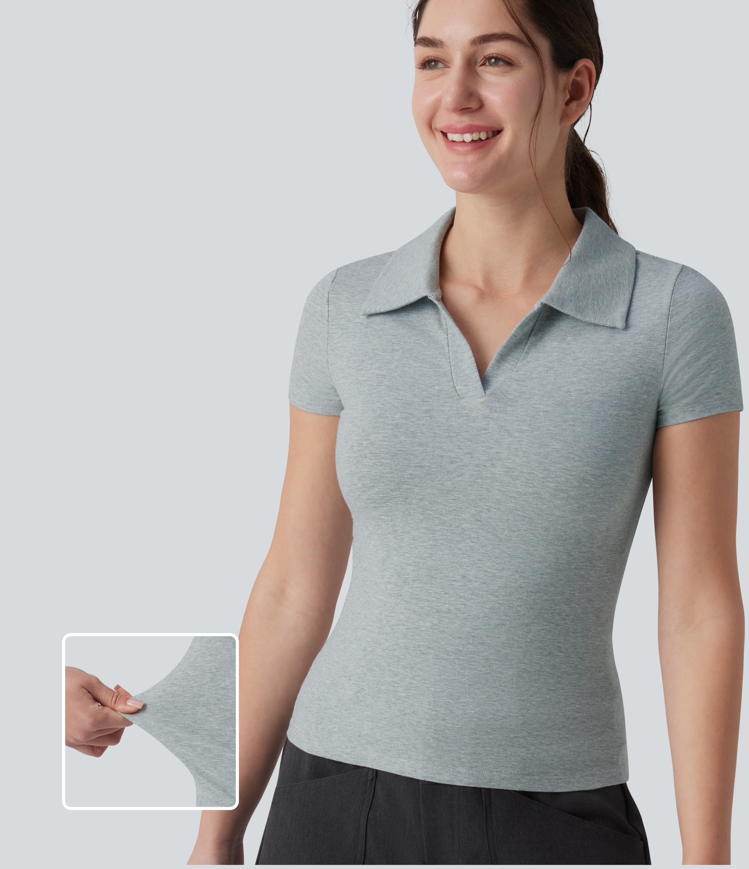 Halara Cotton Jersey - Lässiges T-Shirt aus Baumwolle mit Polokragen und kurzen Ärmeln