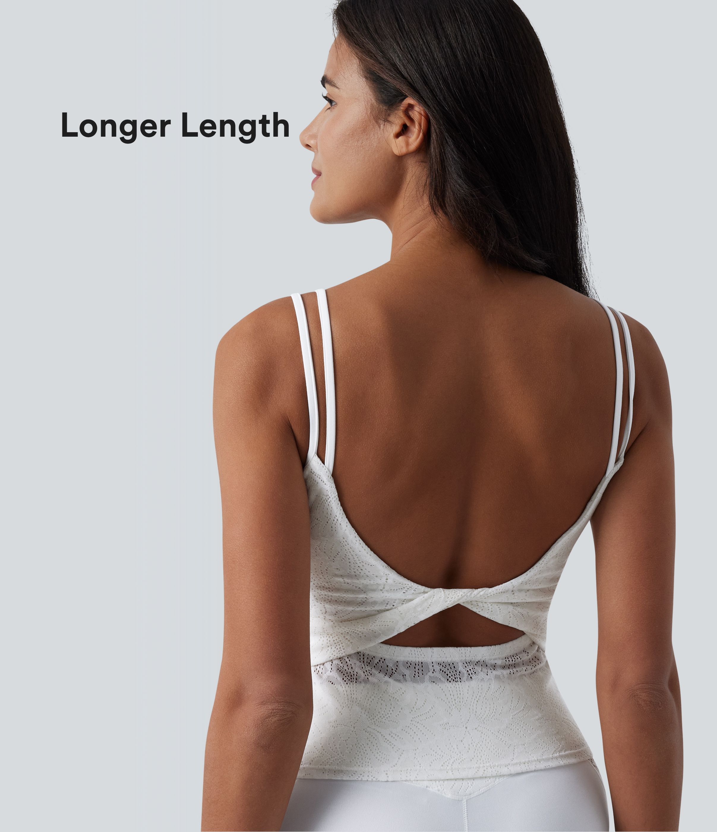 SoftlyZero™ U Neck Backless Twisted Built-in Bra Lace Yoga Tank Top-Longer Length