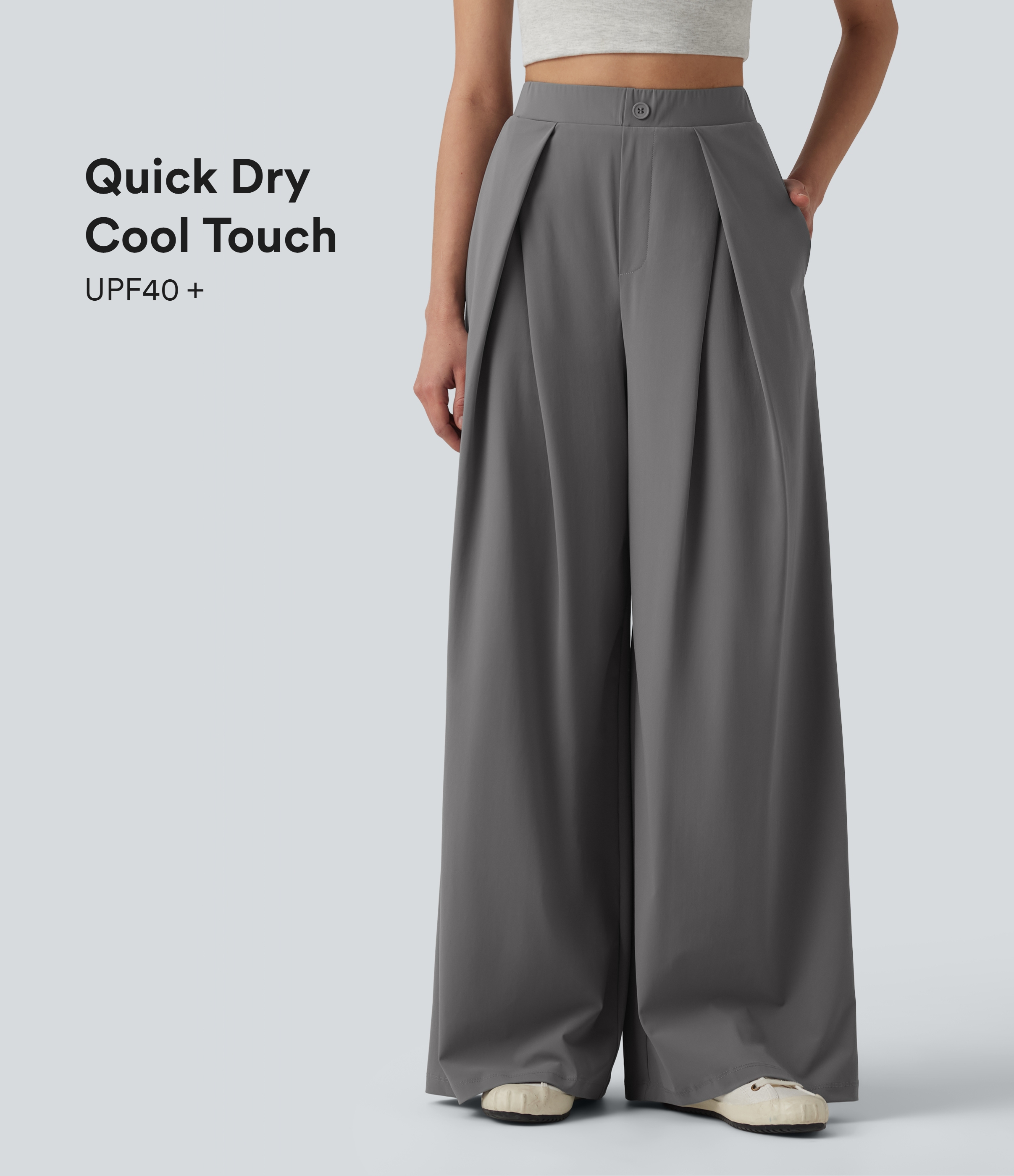 High Waisted Wide Leg Quick Dry Cool Touch Casual Pants with Pockets-UPF40+