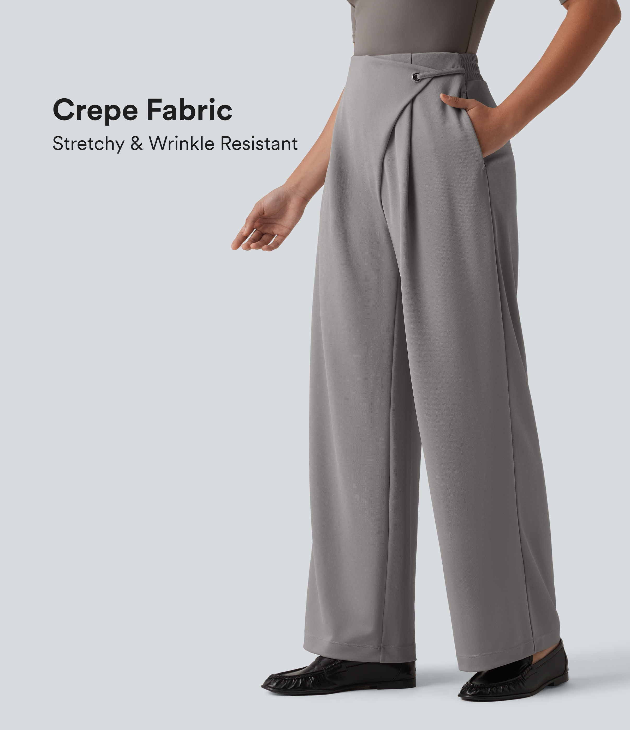 Pantalon tailleur Halara Flex™ asymétrique crêpe coupe droite taille haute avec poches