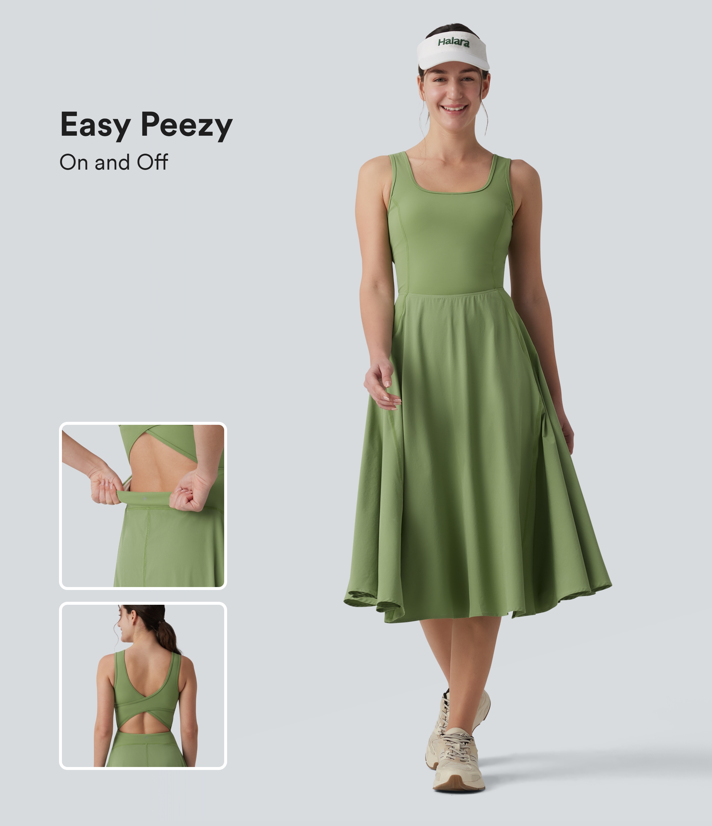 Women’s Breezeful™ Square Neck Crisscross Backless Built-in Bra 2-in-1 Midi Quick Dry Dance Active Dress with Pocket-Easy Peezy - Halara 