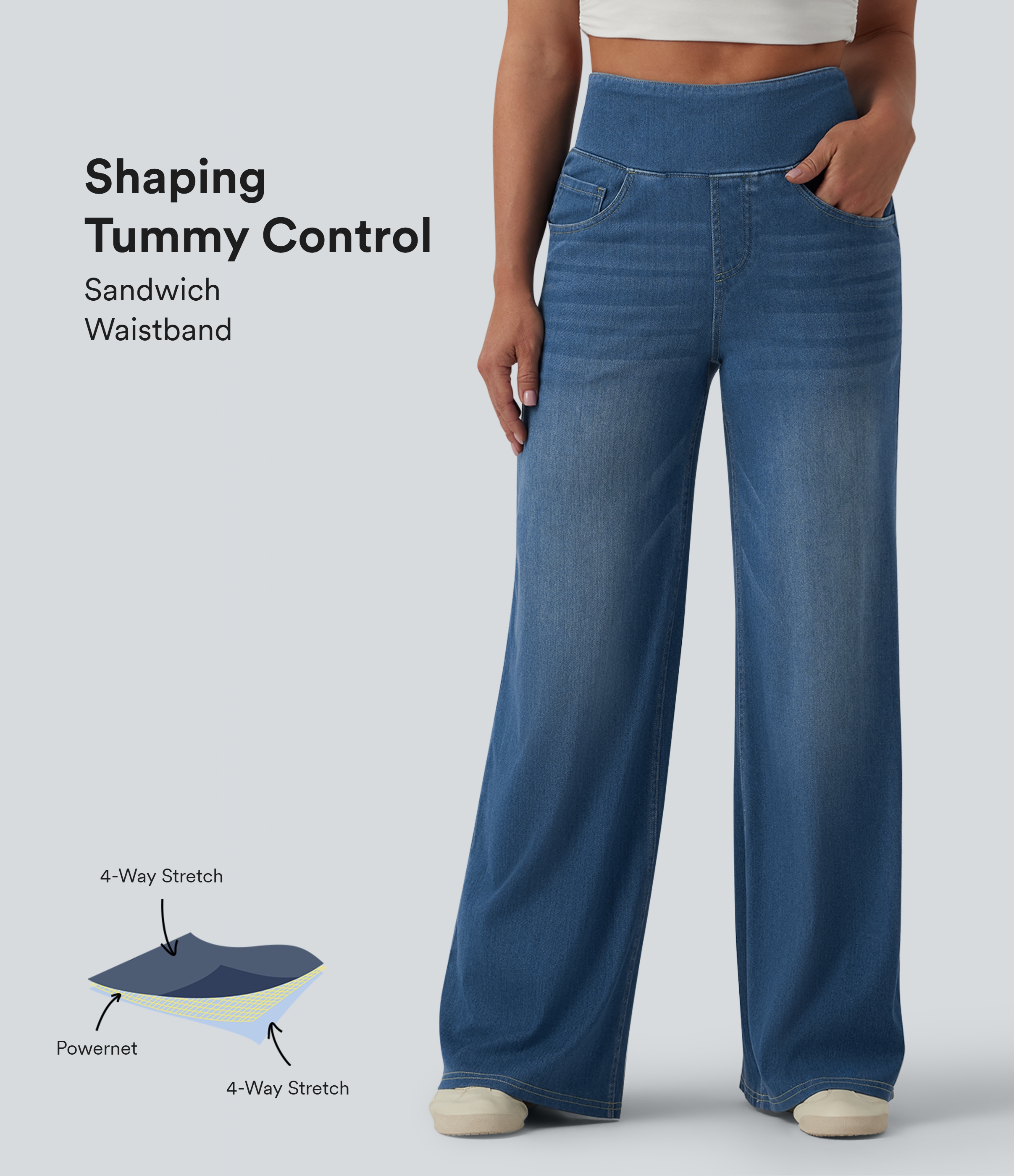 Halara Flex™ High Waisted Tummy Control Wide Leg Draped Lyocell Washed Casual Jeans with Pockets