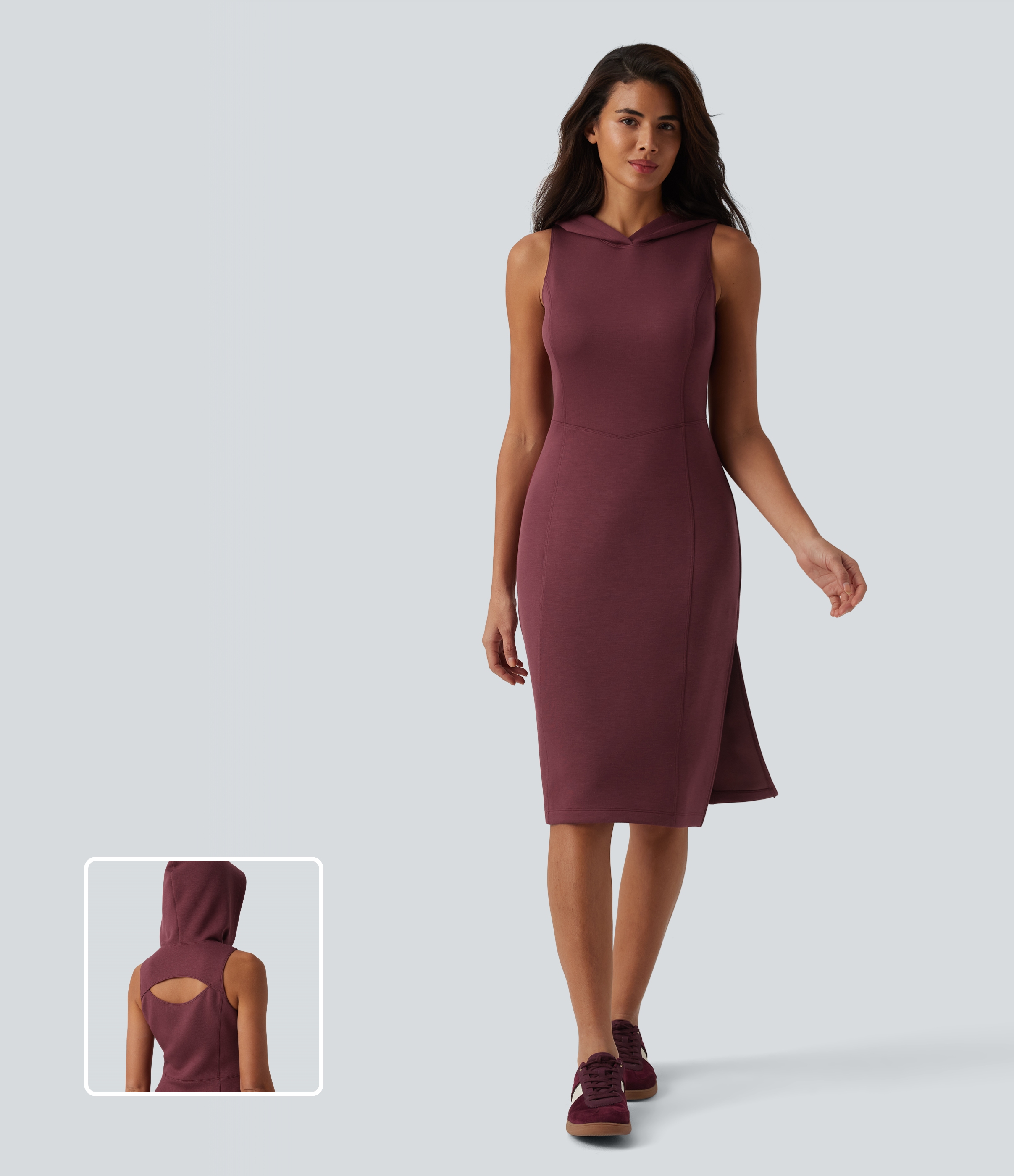 SpacerTek™ Hooded Sleeveless Cut Out Midi Casual Dress