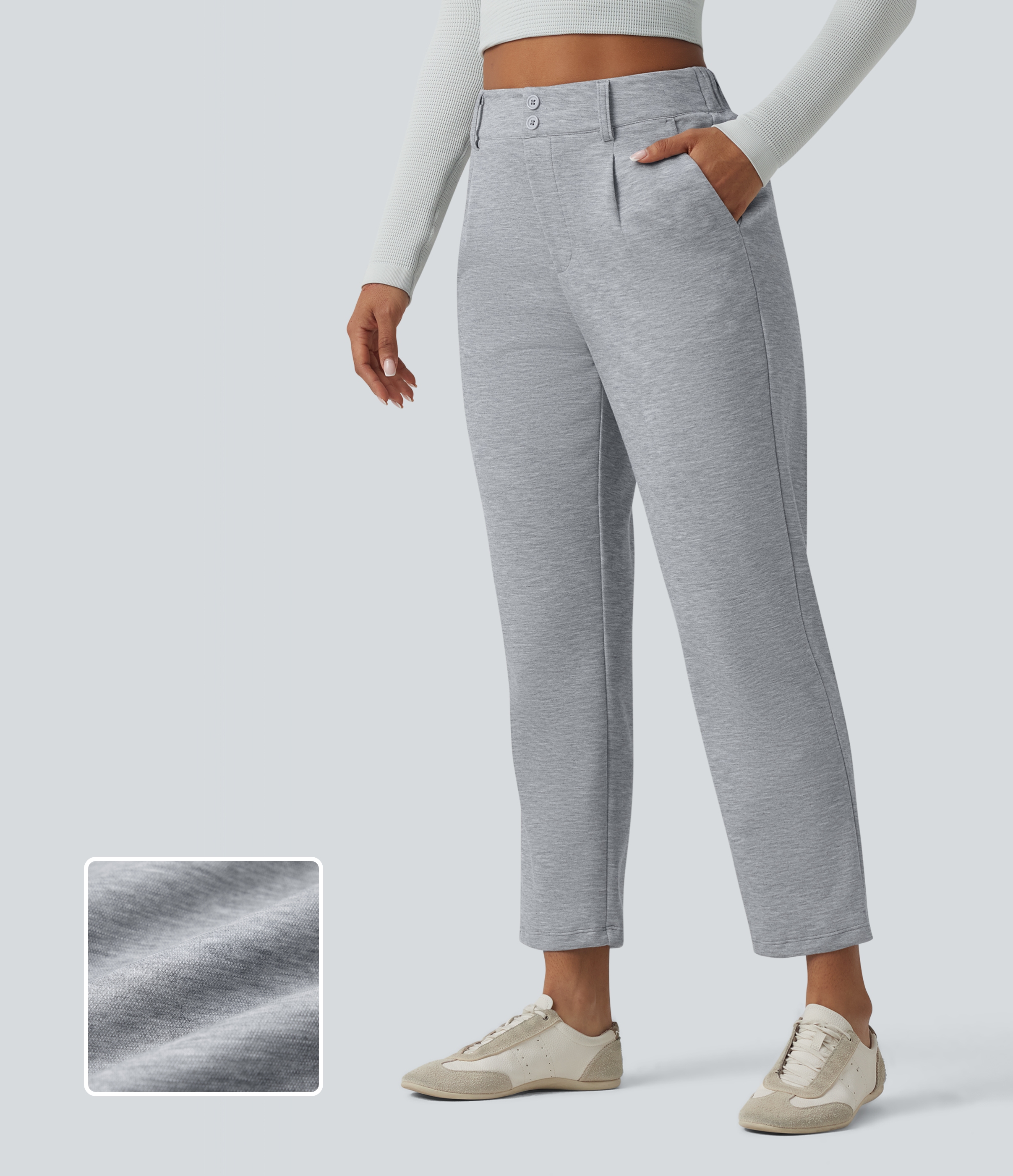 SpacerTek™ High Waisted Casual Tapered Pants with Pockets
