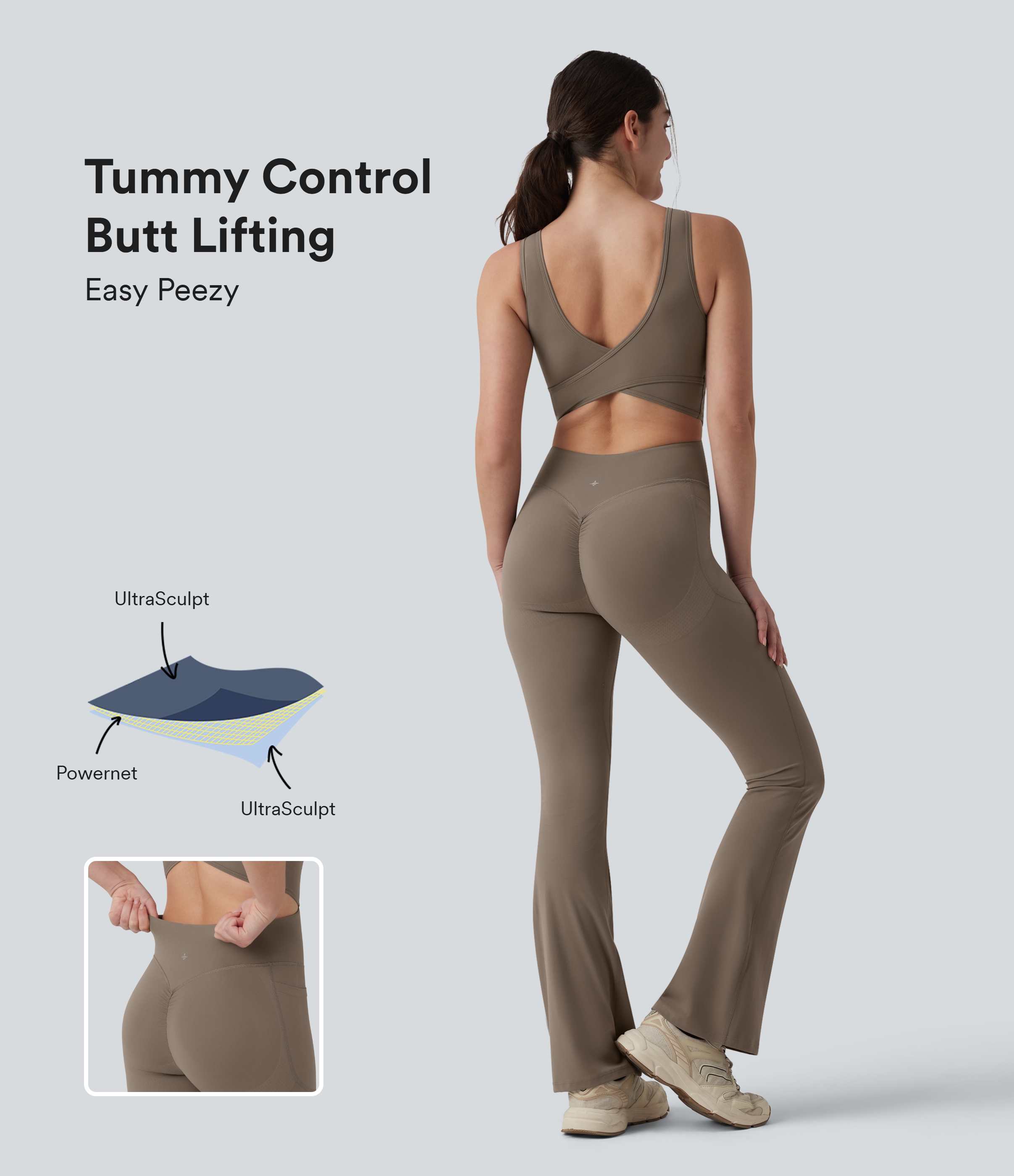 Halara UltraSculpt™ Crisscross Backless Tummy Control Butt Lifting Scrunch Non-Removable Pad Workout Flare Jumpsuit with Pockets-Easy Peezy