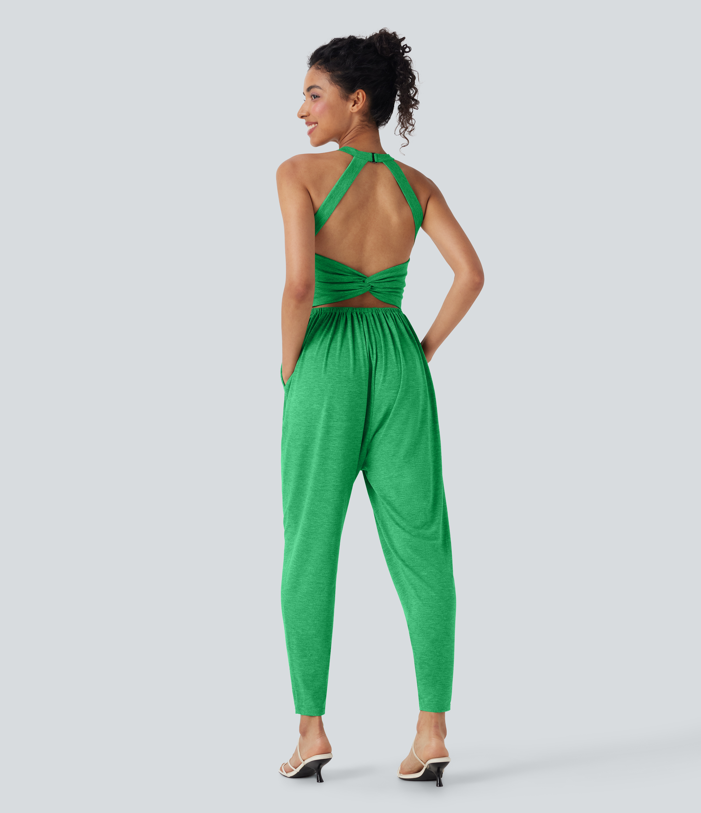Women's U Neck Harem Casual Jumpsuit with Pockets-Easy Peezy