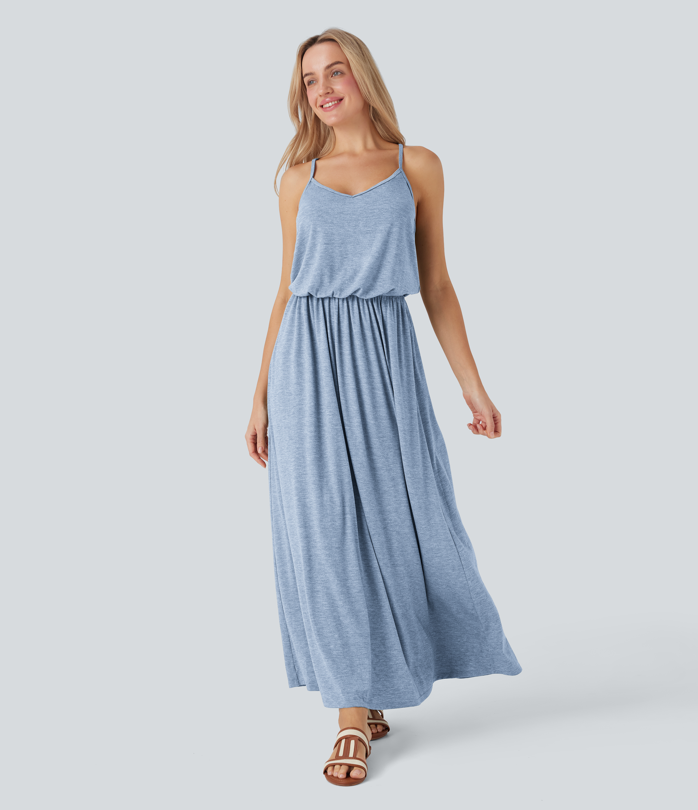 Maxi Flowy Slip Dress with Pockets