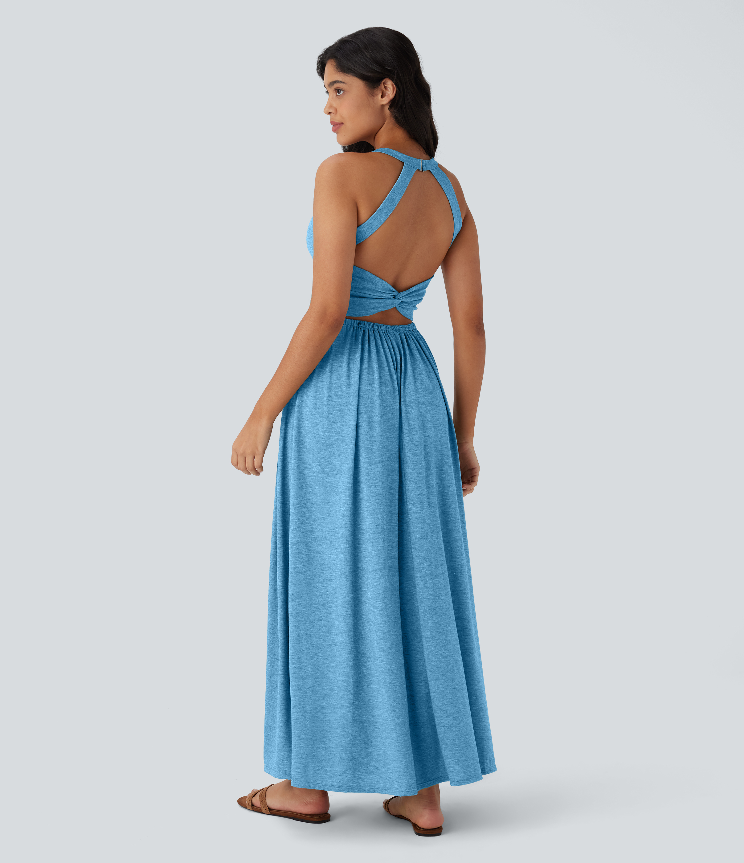 Women's Twisted Backless Split Flowy Maxi Resort Dress with Pockets - Halara