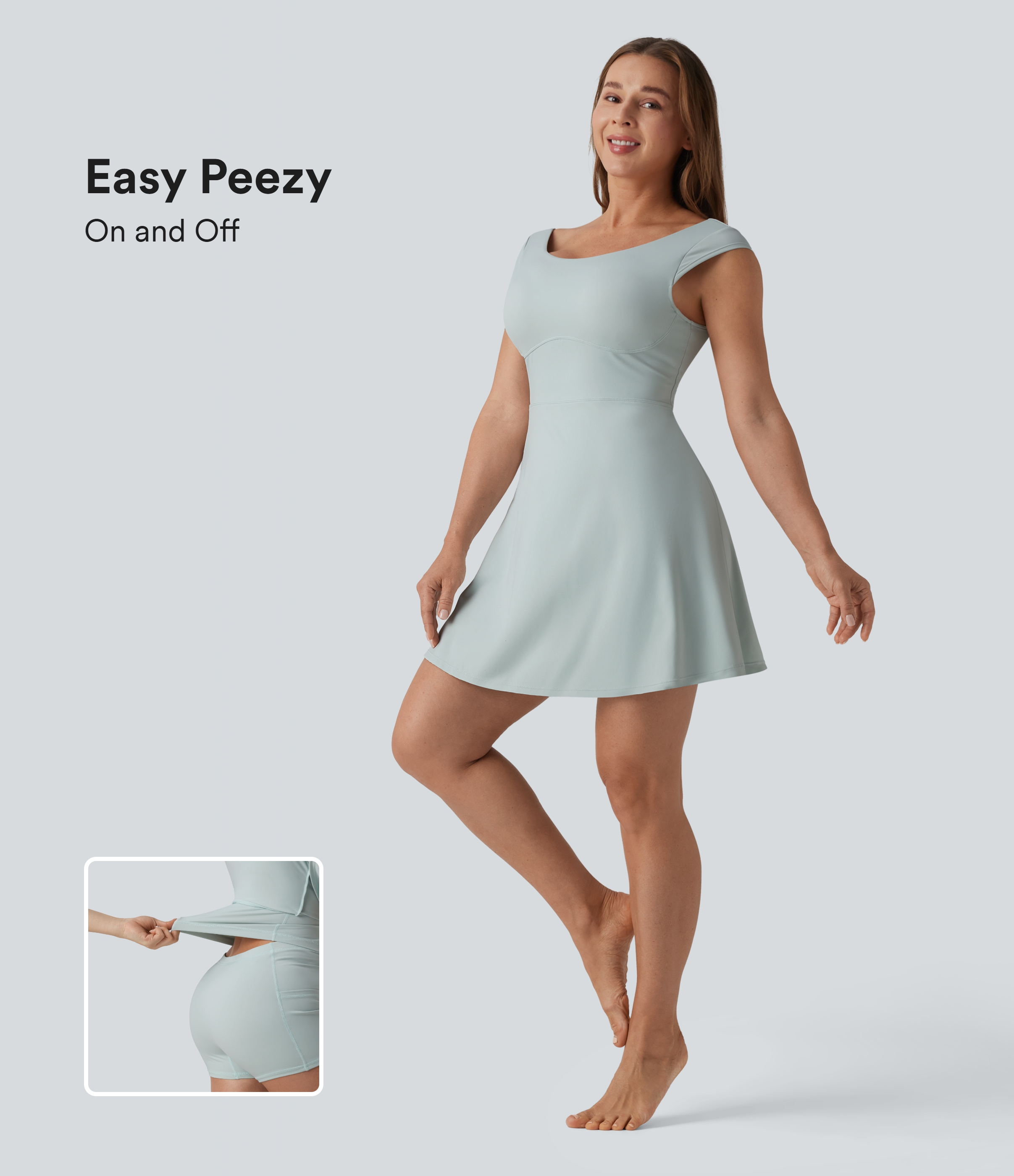 SoftlyZero™ Airy Boat Neck Backless Mini 2-in-1 InstantCool Dance Active Dress with Pockets-Easy Peezy