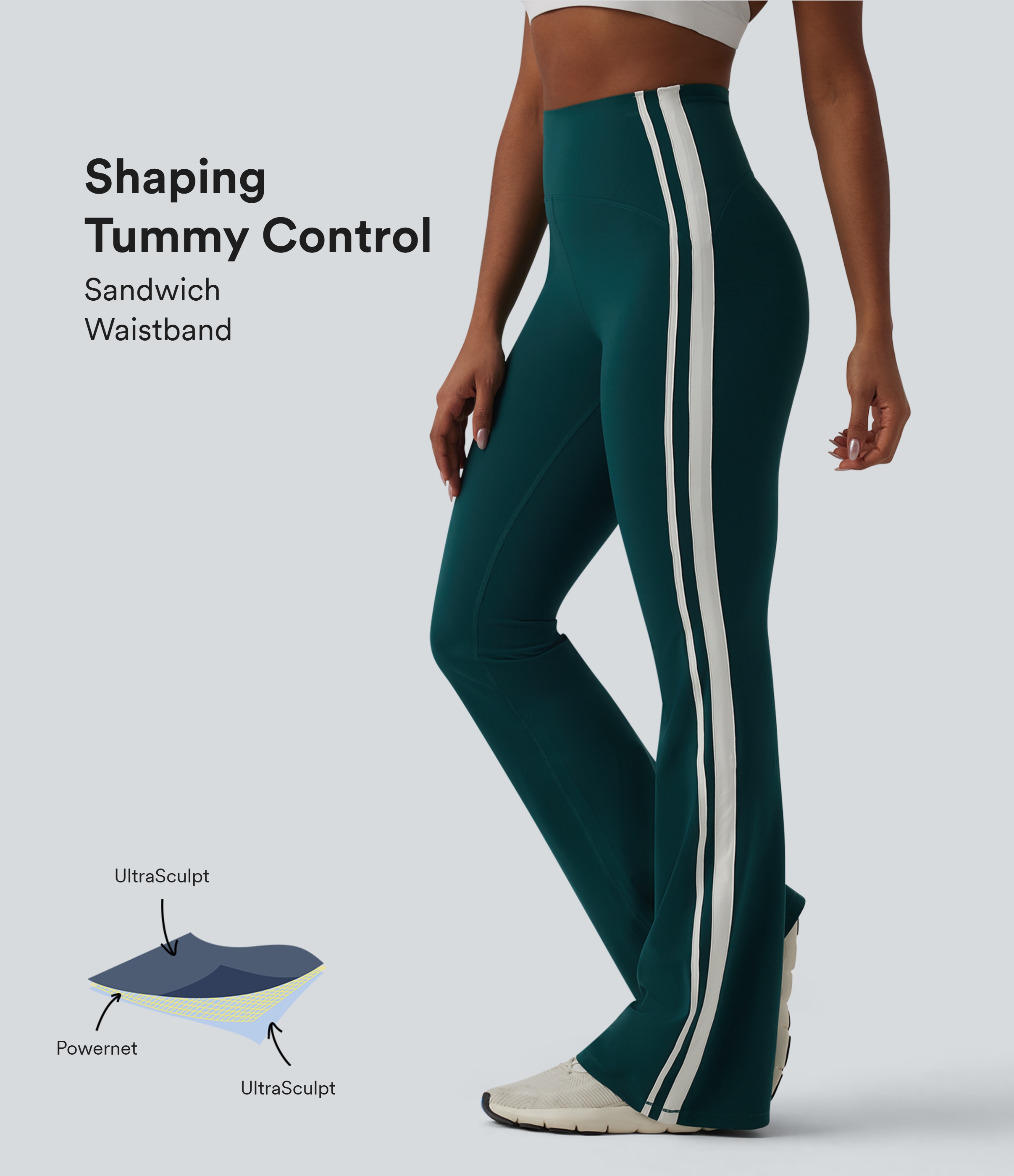 Legging de yoga 7/8 évasé Halara UltraSculpt™ taille haute ventre plat avec bandes latérales
