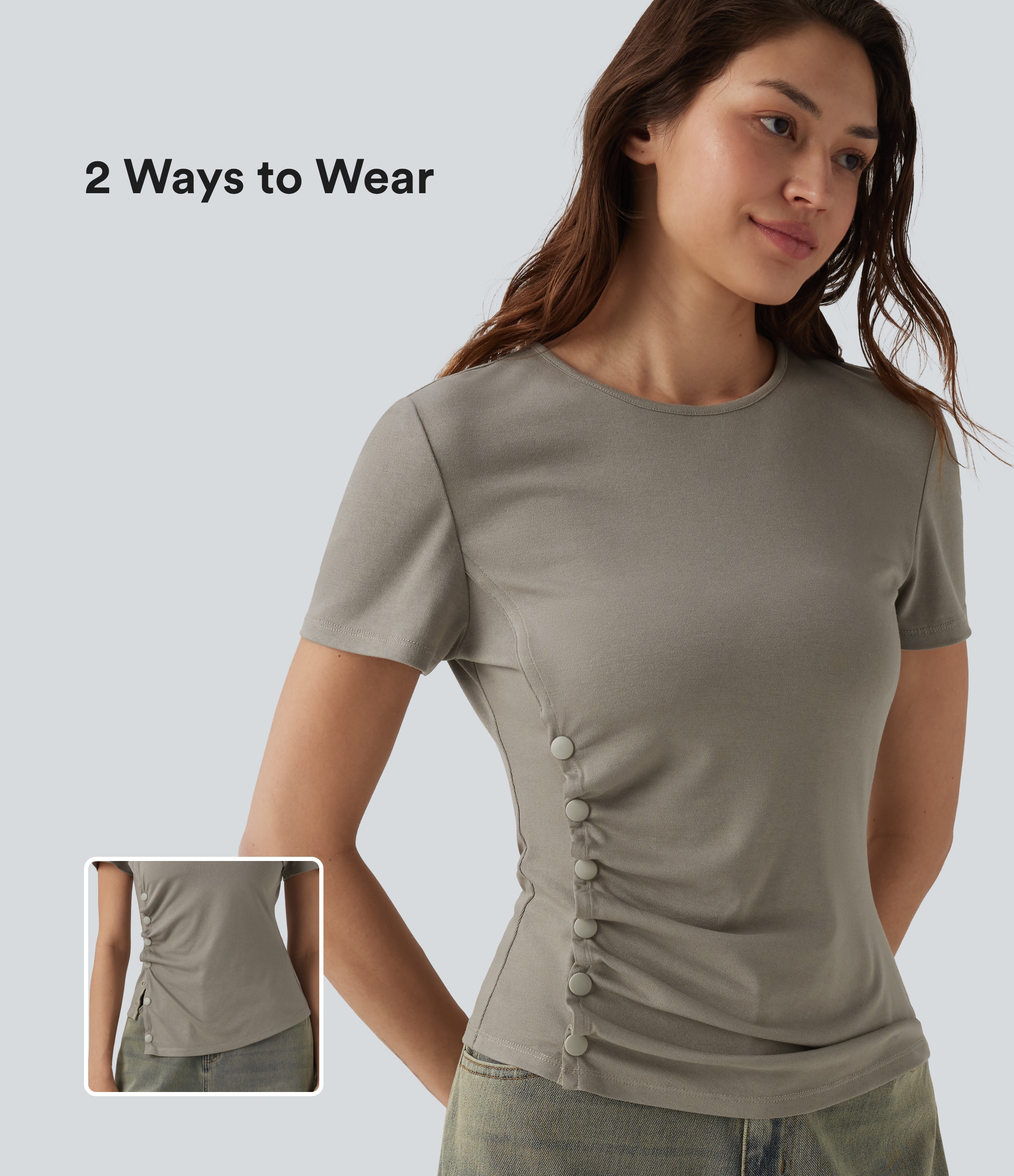 That's Shady - Taupe Camiseta casual con cuello redondo, manga corta y botones a presión / 1