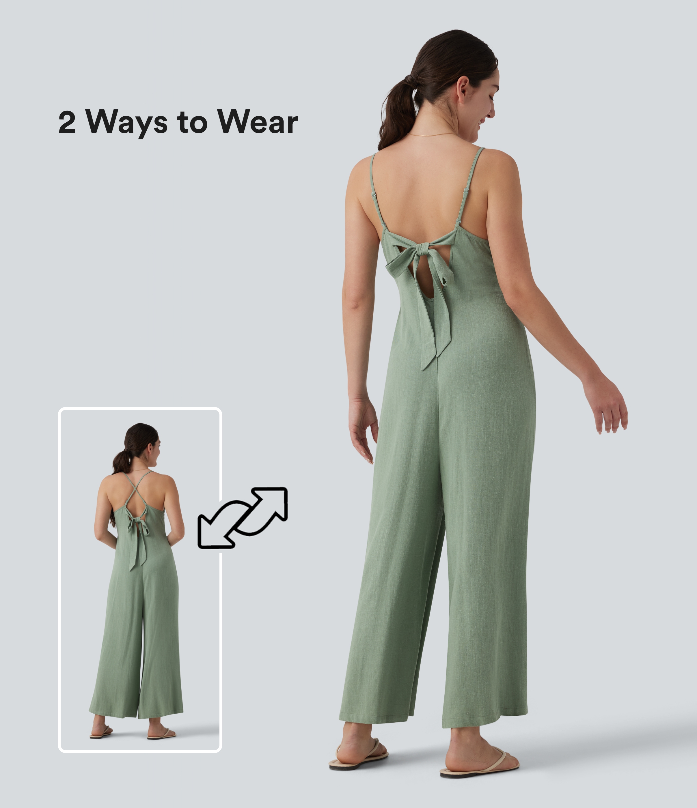 Adjustable Straps Sleeveless Backless Tie-back Linen Casual Baggy Jumpsuit