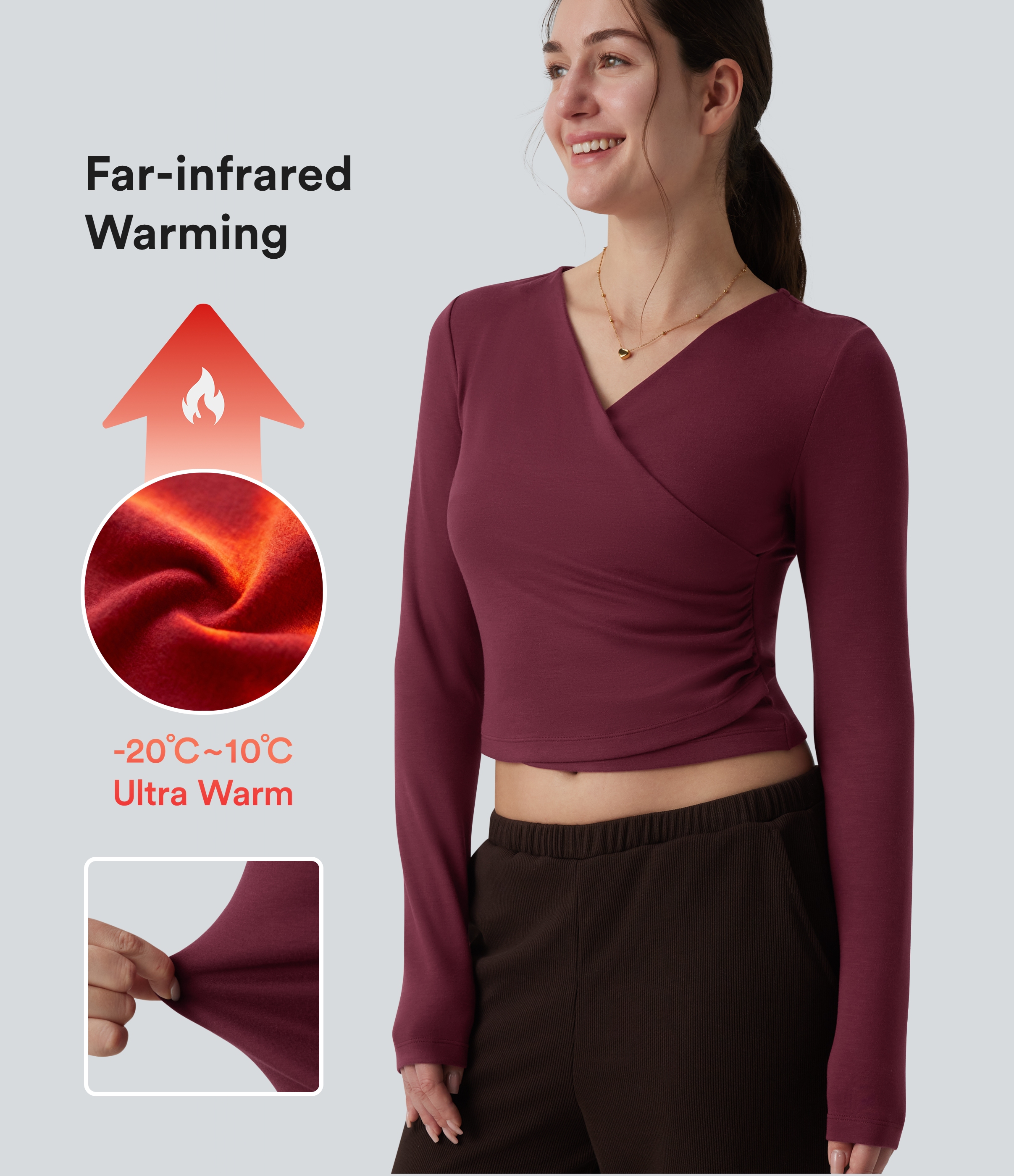 Halara HeatCore V-neck Long Sleeve Wrap Ruched Casual Warming Top