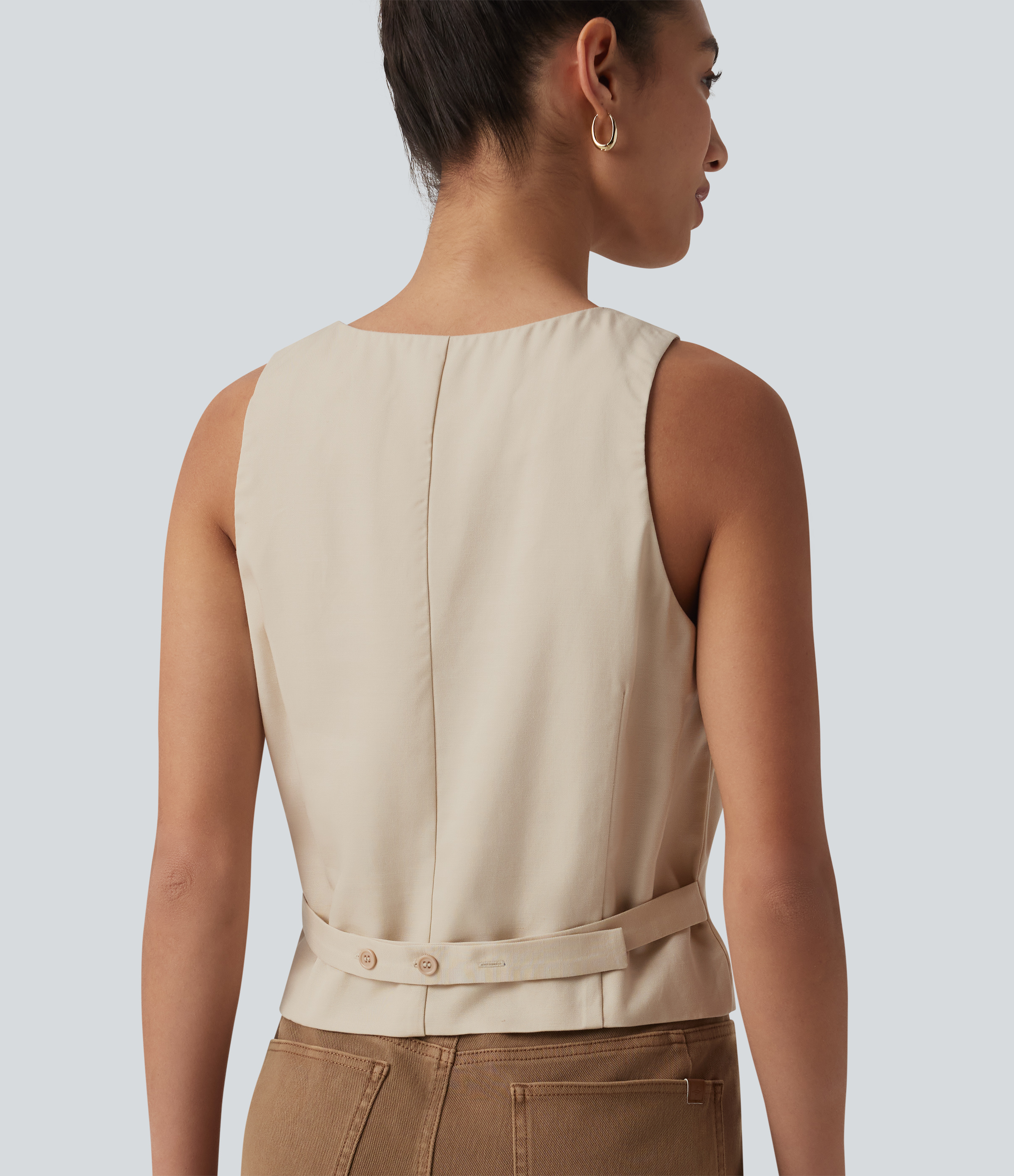 Gilet casual en mélange lin à col V