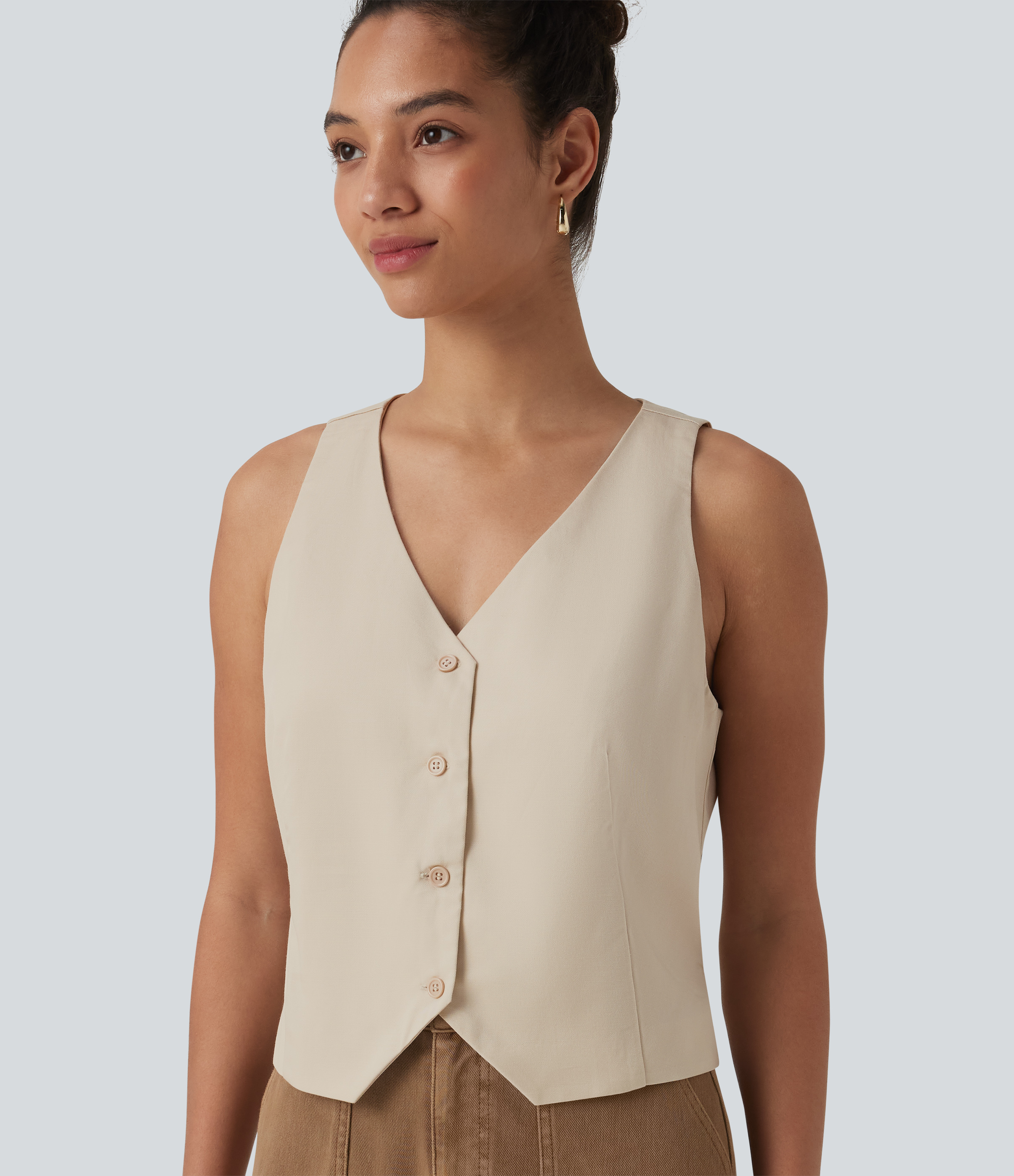 French Oak V Neck Casual Linen-Blend Vest / 2