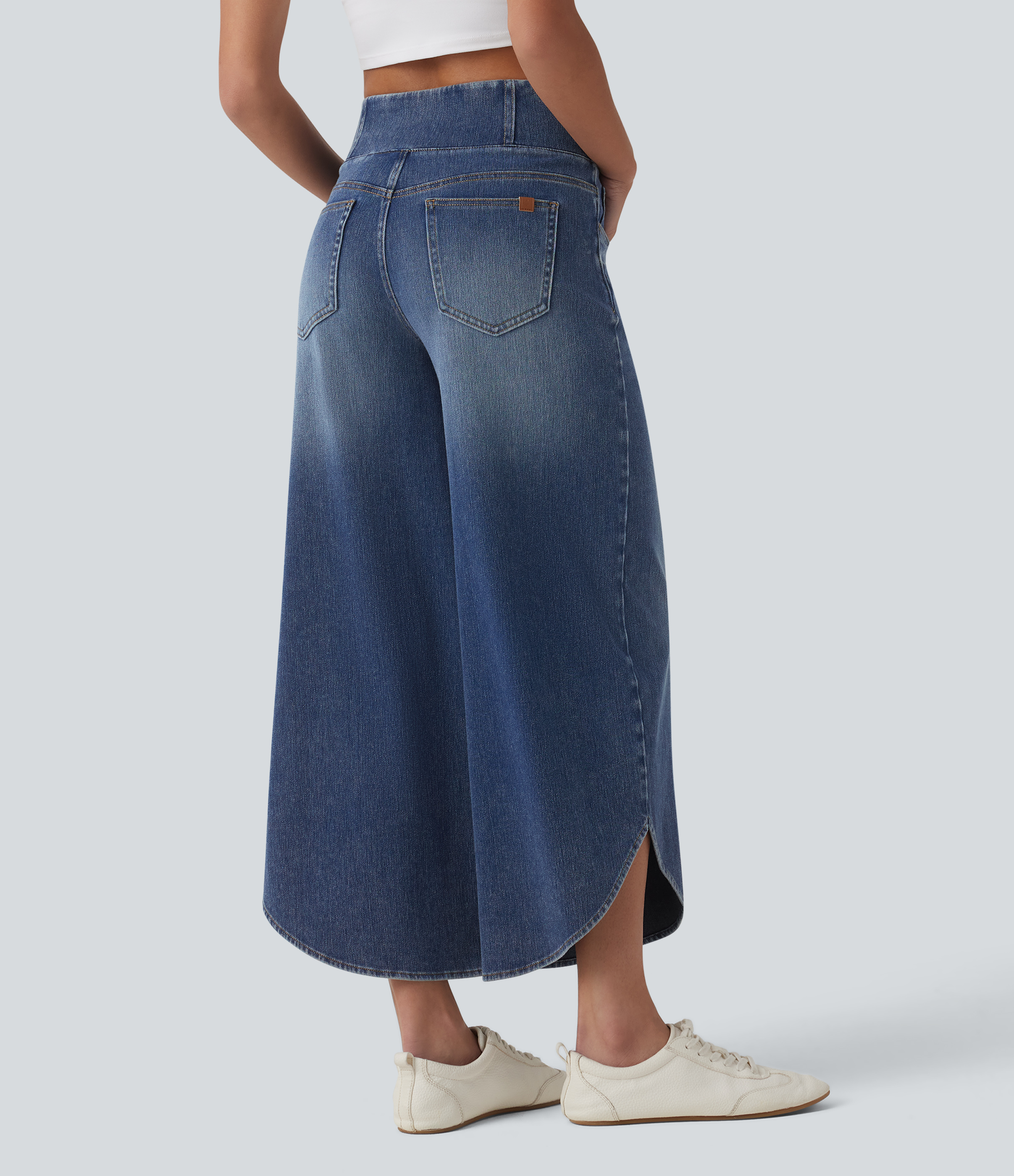 Estate Blue Denim Halara Flex™ Crossover Mid Rise Curved Hem Casual Baggy Jeans with Pockets / 2