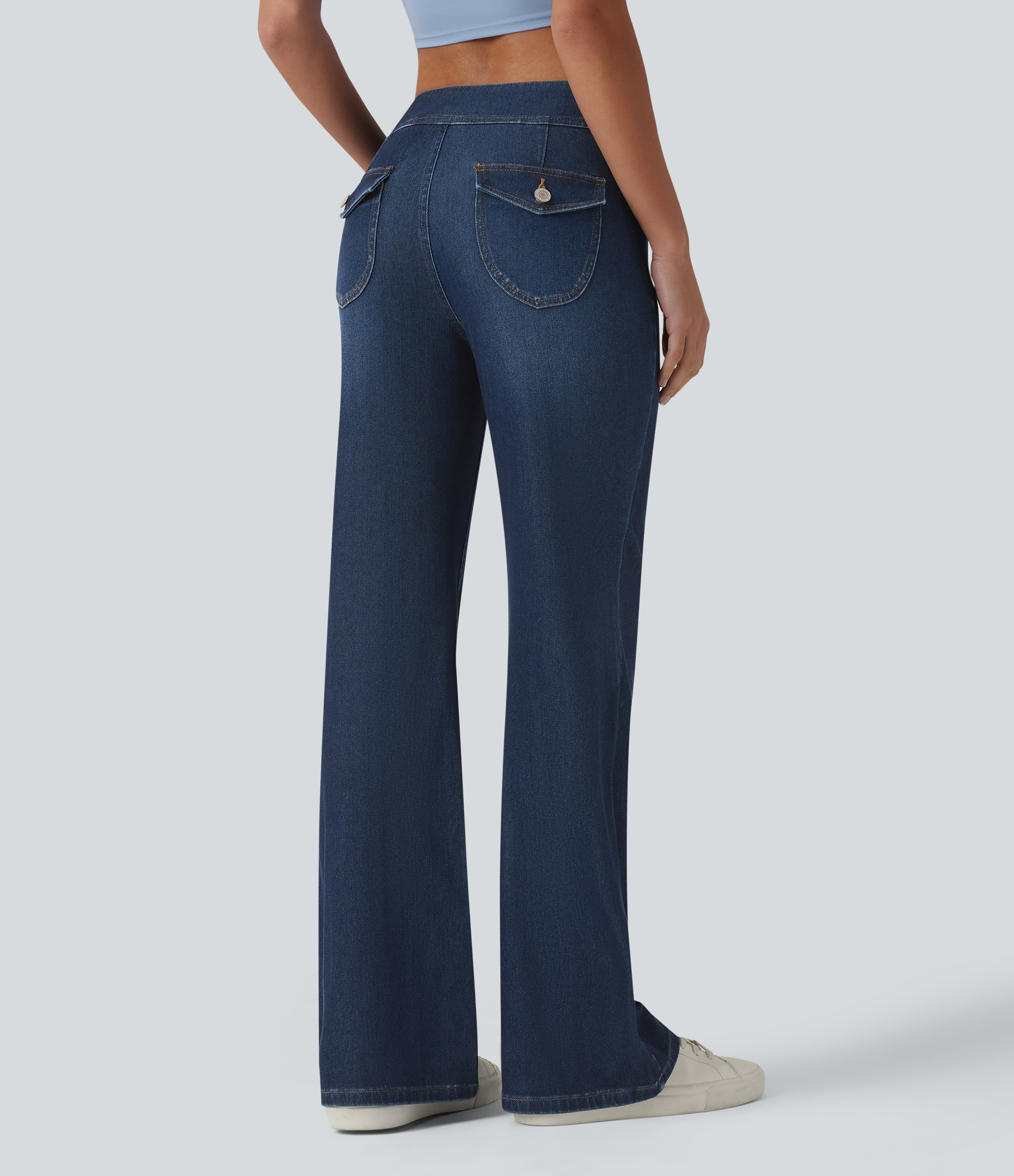 Pageant Blue Denim Halara Flex™ Low Rise Draped Lyocell Washed Casual Flare Jeans with Pockets / 2