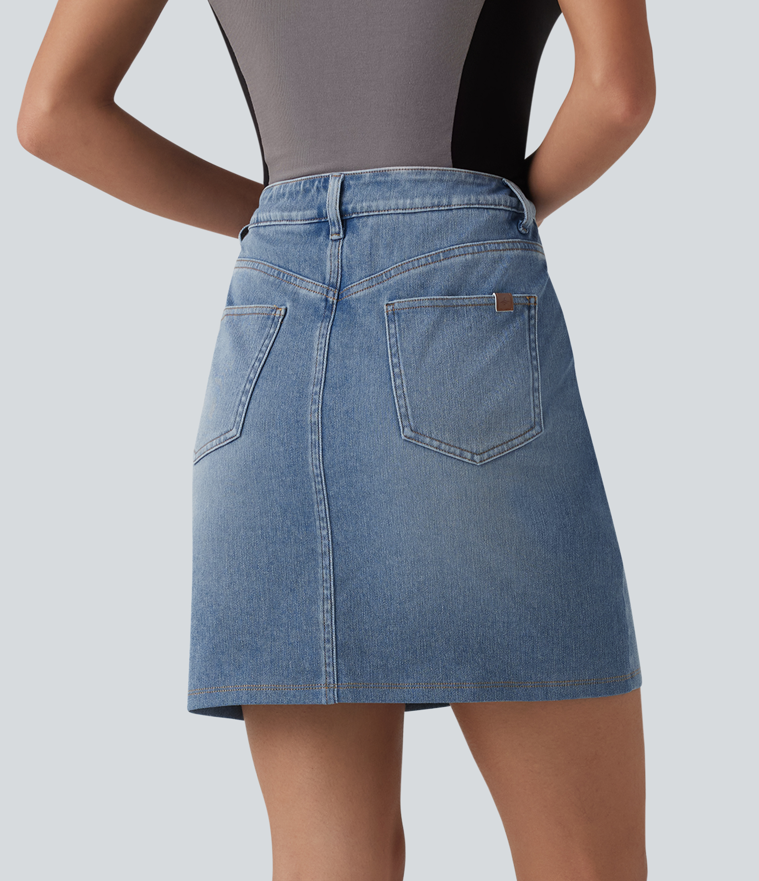 Vallarta Blue Denim Halara Flex™ Denim Asymmetric Mid Rise Tummy Control Casual Skirt with Pockets / 2
